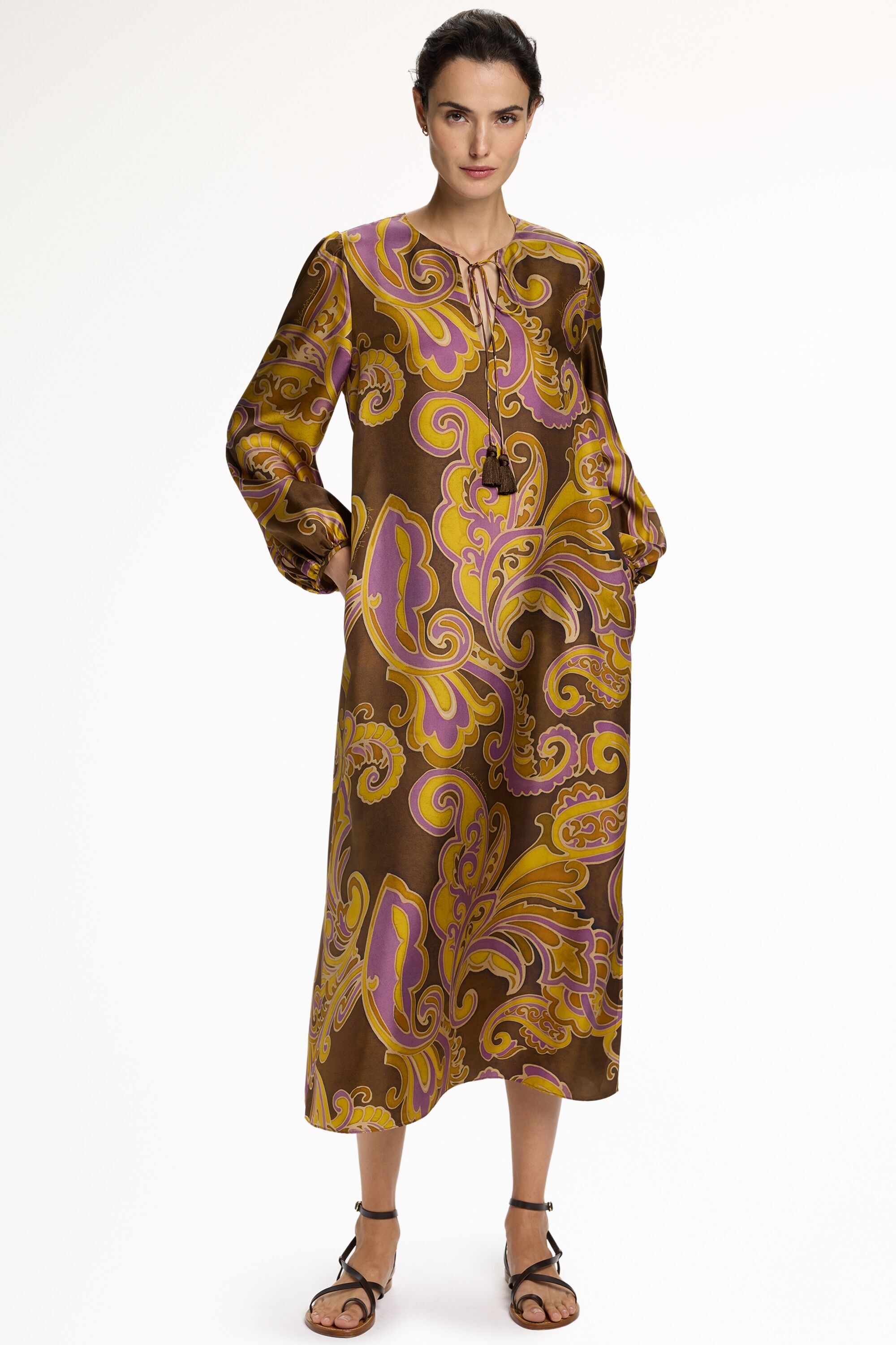 Paisley Print Silk Twill Dress