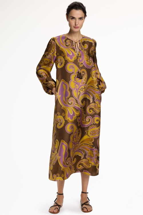 PAISLEY PRINT SILK TWILL DRESS