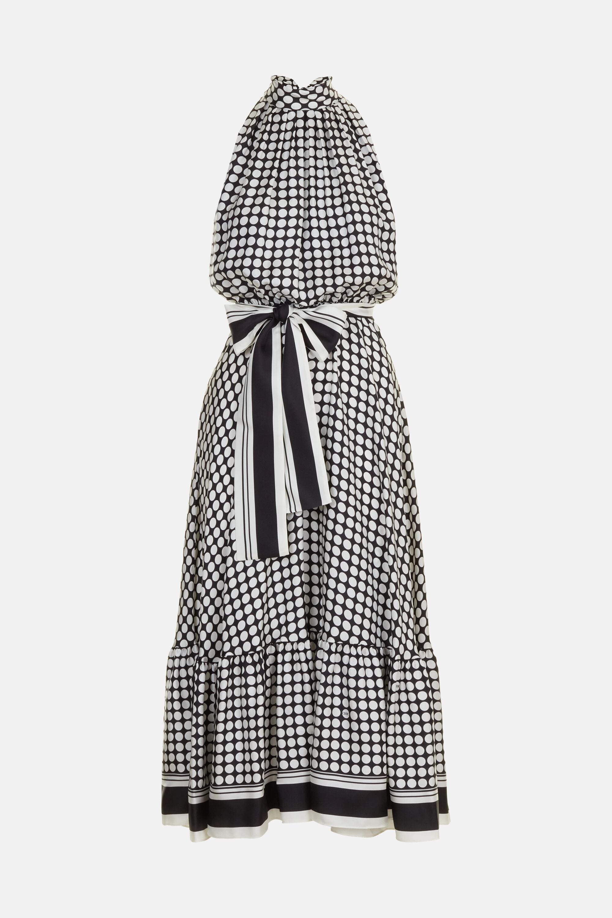 Polka Dots Print Silk Twill Halter Dress black/ivory - CH Carolina