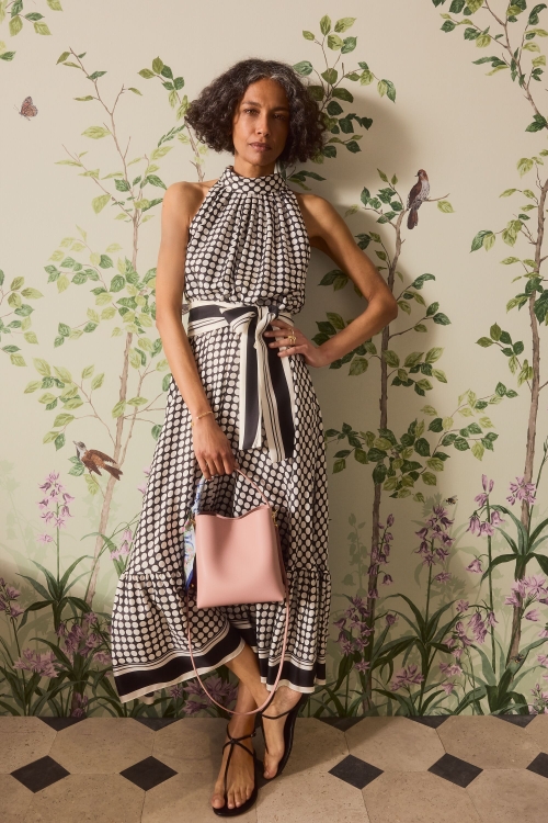 POLKA DOTS PRINT SILK TWILL HALTER DRESS