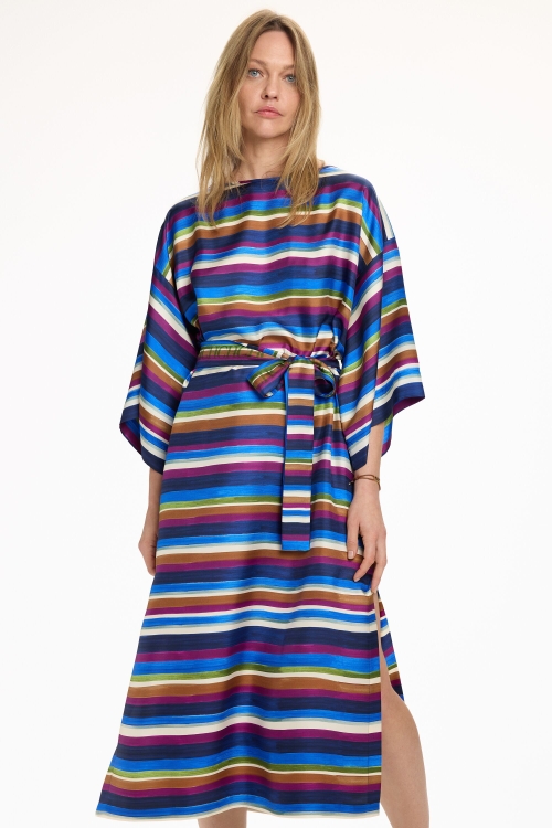 SAINT TROPEZ PRINT SILK TWILL KAFTAN DRESS