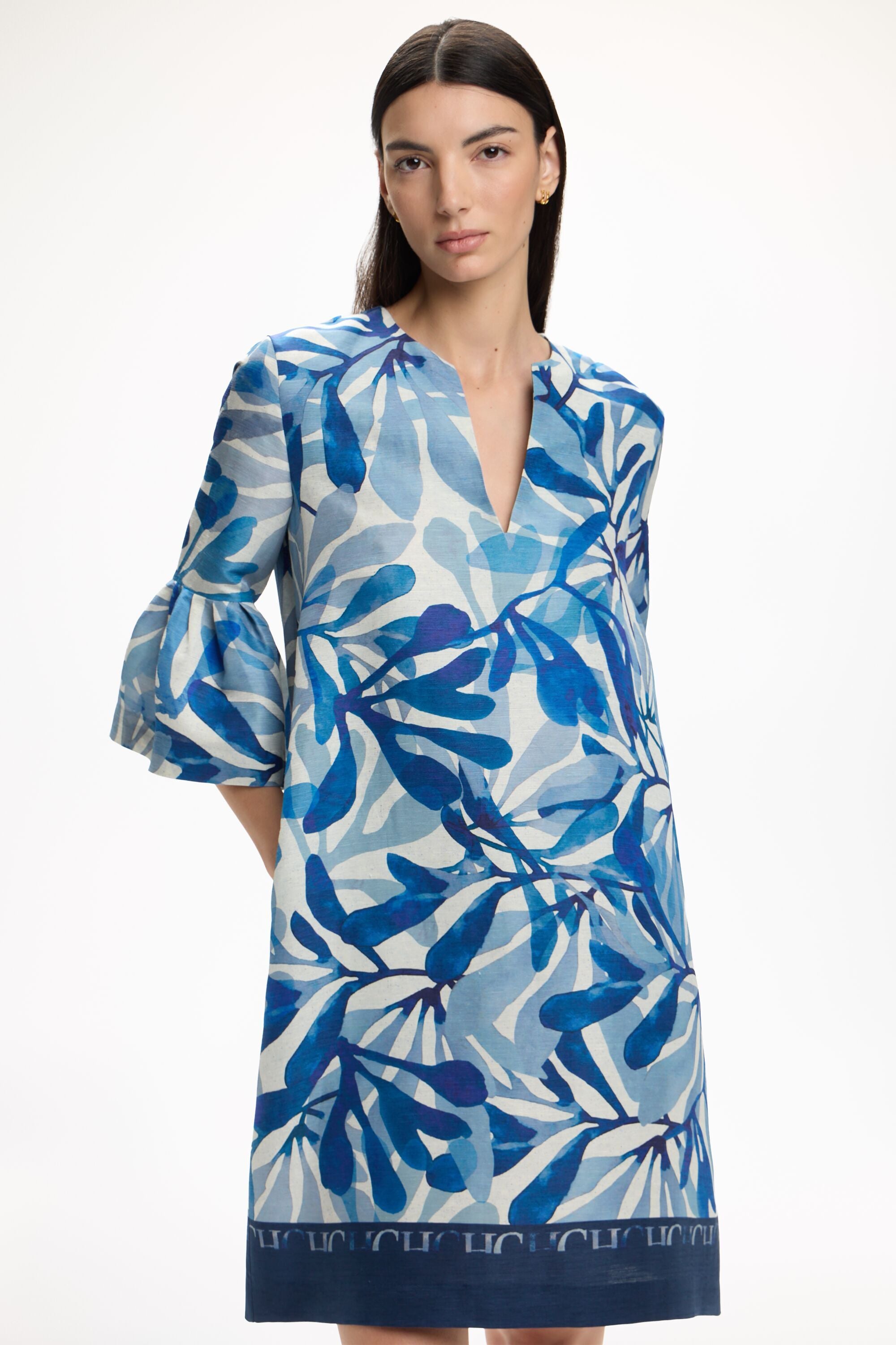 Seaflora Print Silk A-Line Dress blue/ecru - CH Carolina Herrera United  States