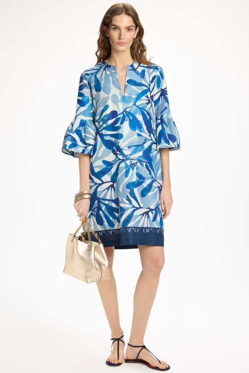 SEAFLORA PRINT SILK A-LINE DRESS