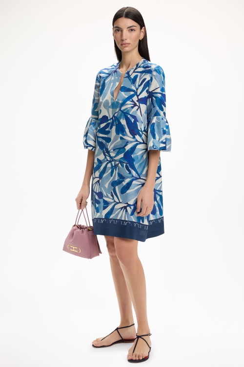 SEAFLORA PRINT SILK A-LINE DRESS