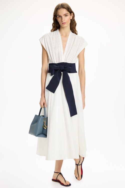 CUT-OUT COTTON MIDI DRESS