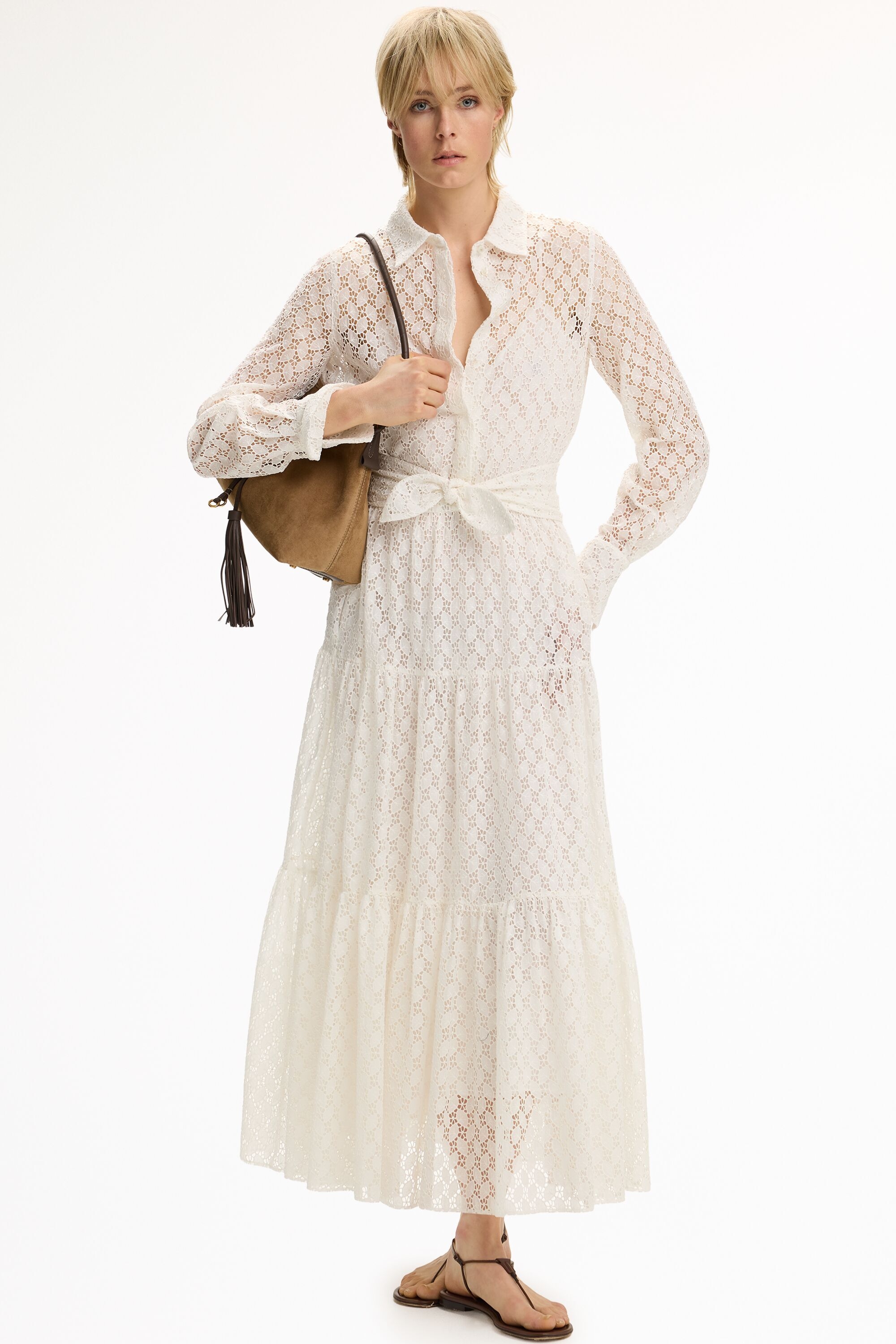 Cotton Shirt Dress with Cut-Out Embroidery