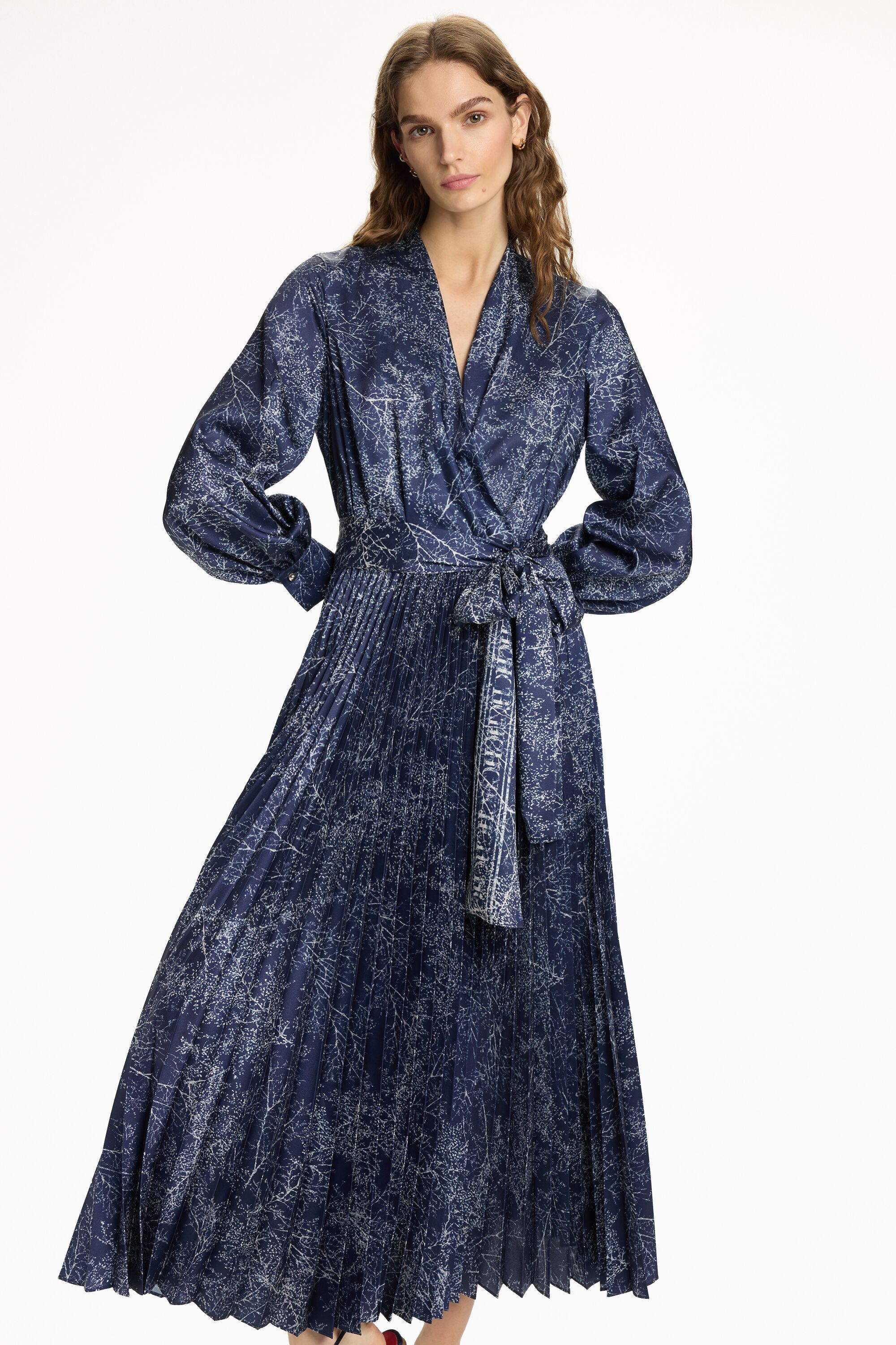 Sakura Print Twill Pleated Dress