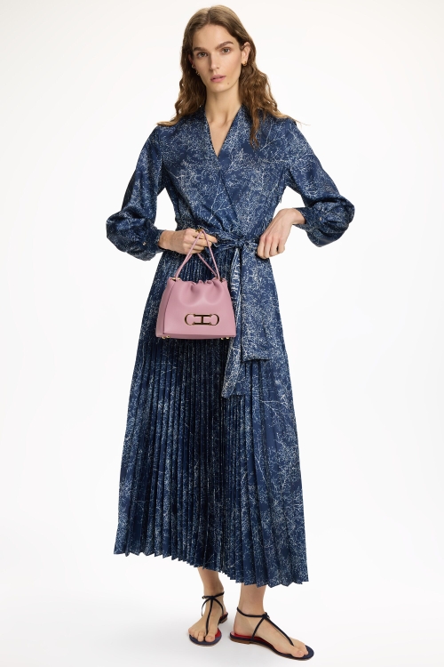 SAKURA PRINT TWILL PLEATED DRESS