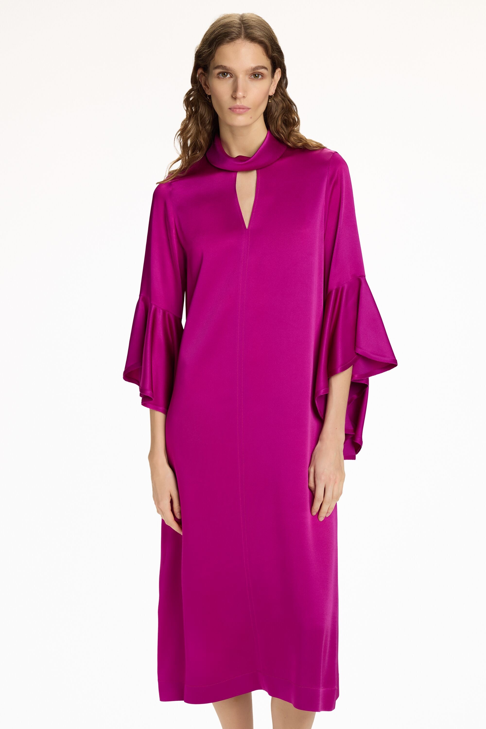 Ruffled Satin Crepé Midi Dress