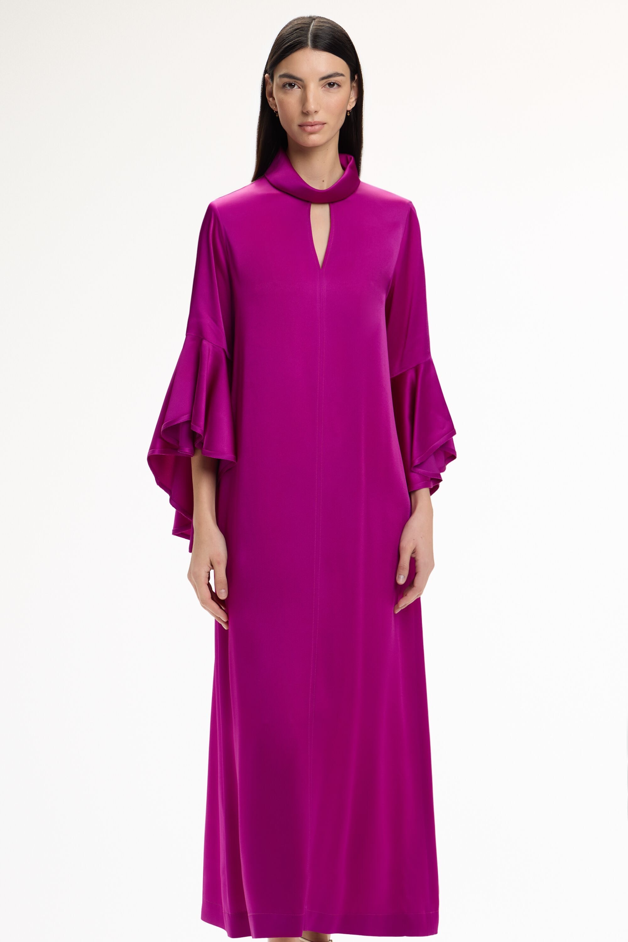 Ruffled Satin Crepé Midi Dress