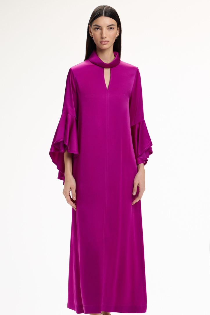 Ruffled Satin Crepé Midi Dress