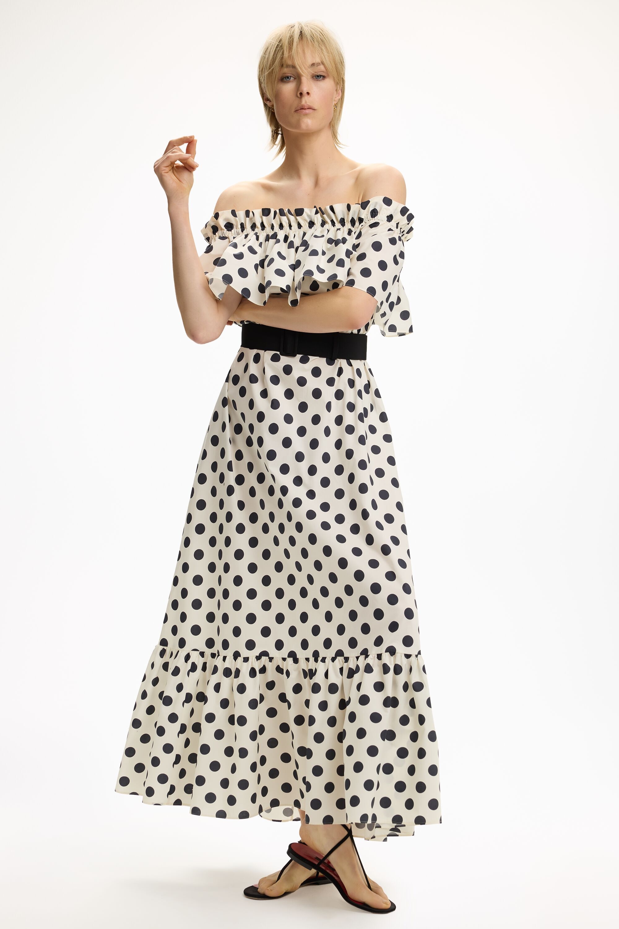 Polka Dots Print Poplin A-Line Dress
