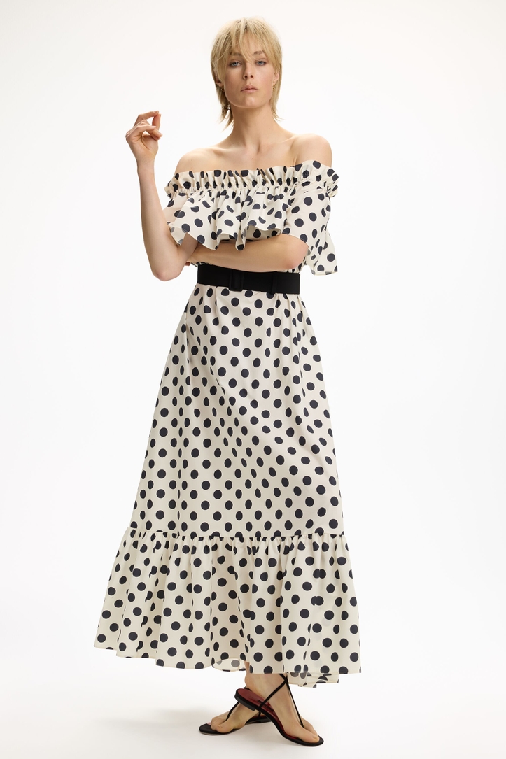 Polka Dots Print Poplin A-Line Dress