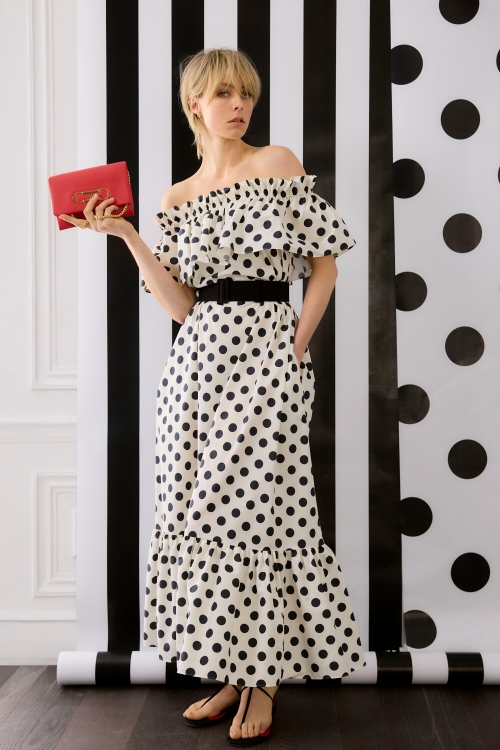 POLKA DOTS PRINT POPLIN A-LINE DRESS