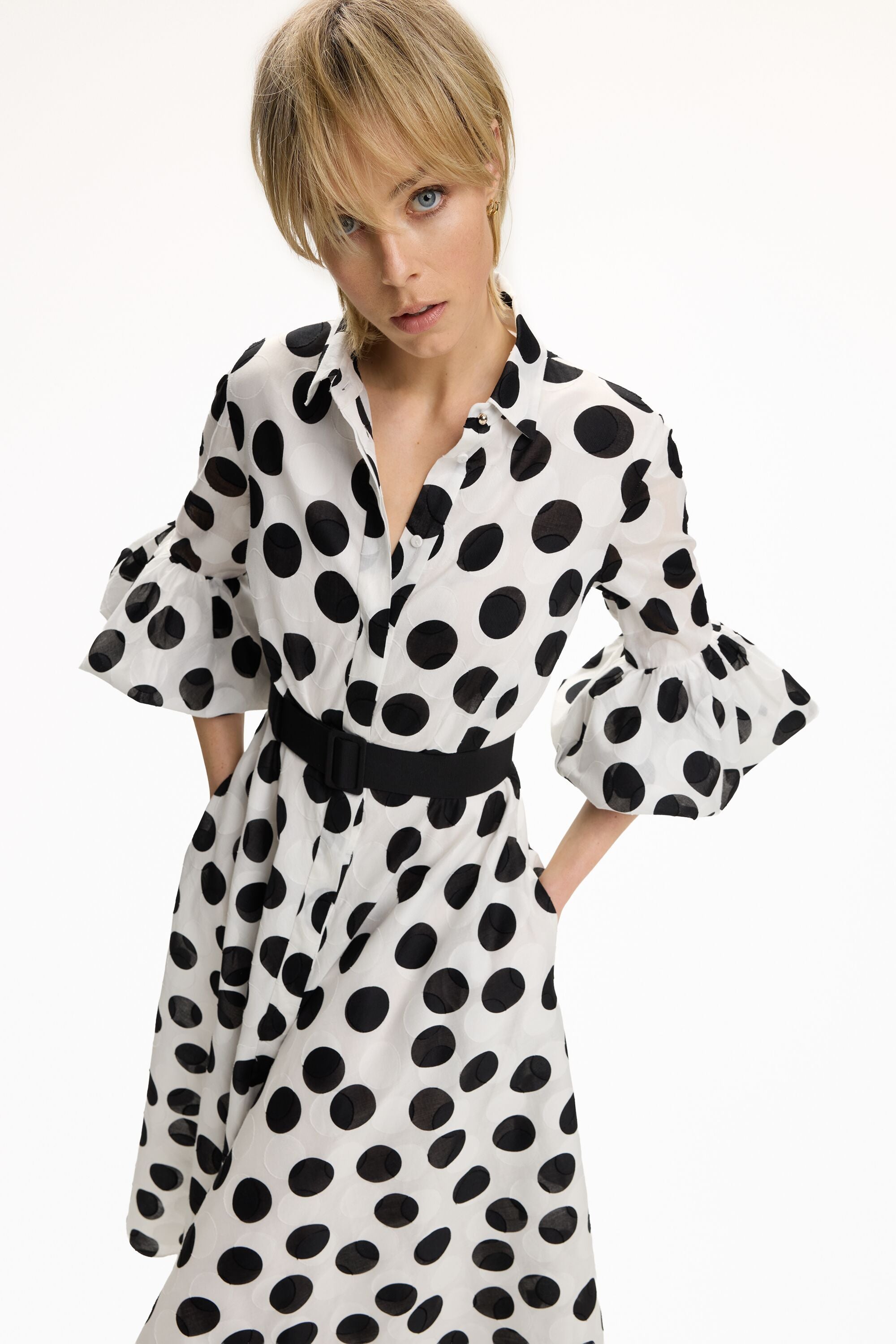 dress polka dot print shirt Linen Sleeveless Polk-A-Dot Maxi Shirt Dress - Navy Blue