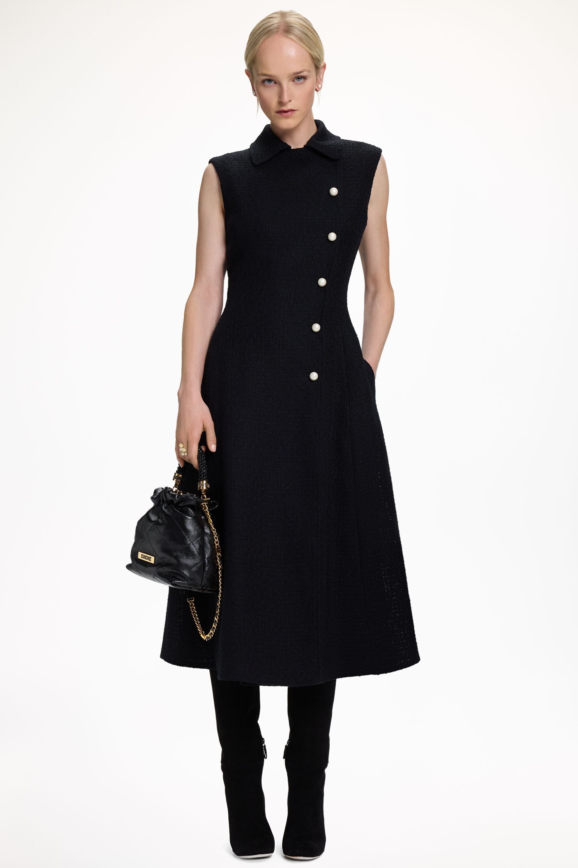 black dress tweed Helena mini This is the perfect dress for work Audrey black sequin panelled tweed