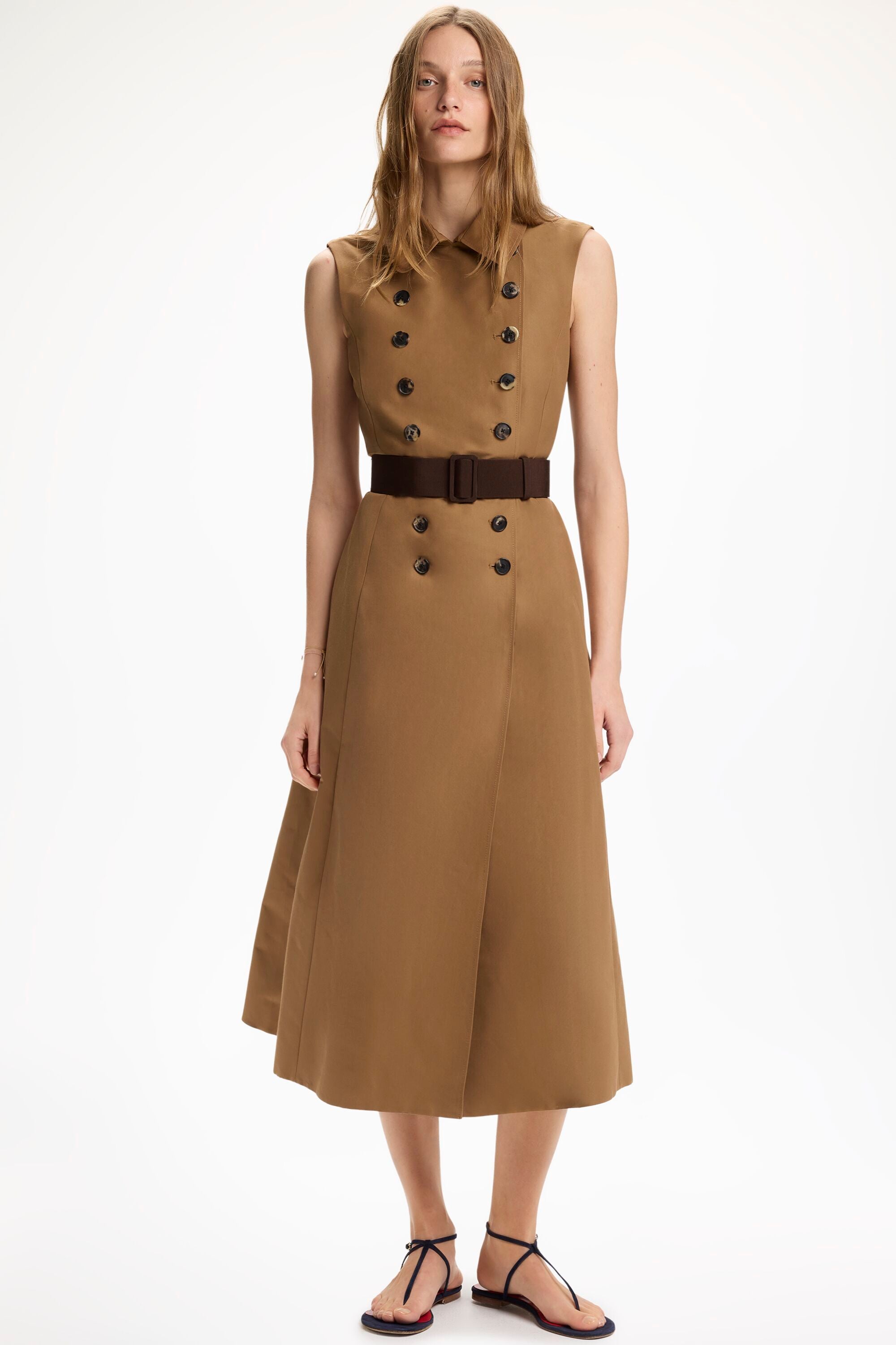 Cotton Ottoman Shirt Dress with Buttons camel - CH Carolina Herrera United  States