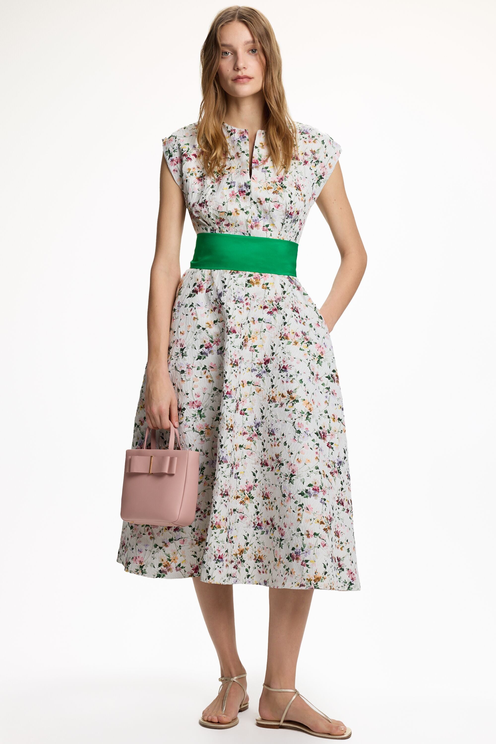 Secret Garden Floral Jacquard Midi Dress ecru/multicolour - CH Carolina  Herrera United States