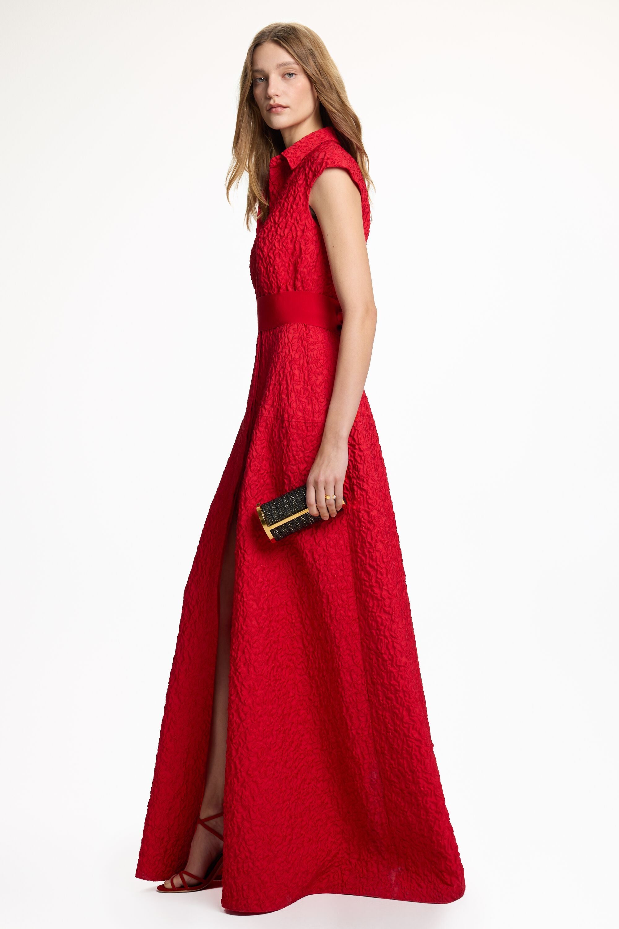 Brocade Long Shirt Dress red - CH Carolina Herrera United States