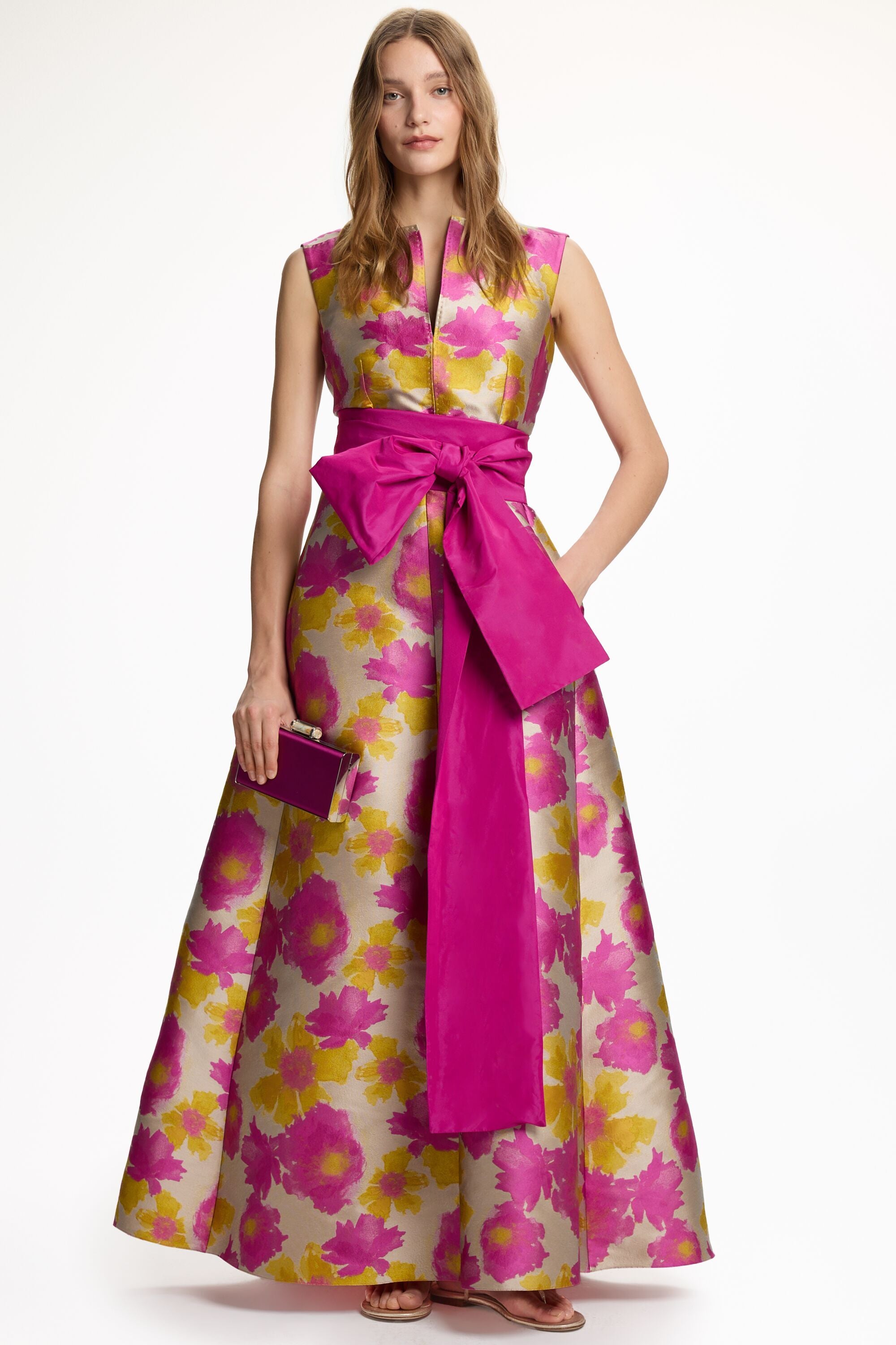 Floral Jacquard Midi Dress yellow/pink - CH Carolina Herrera United States