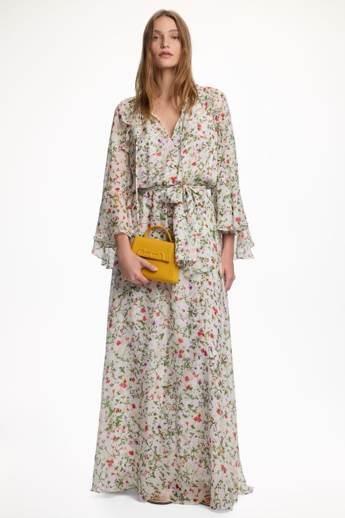 SECRET GARDEN PRINT SILK CHIFFON DRESS
