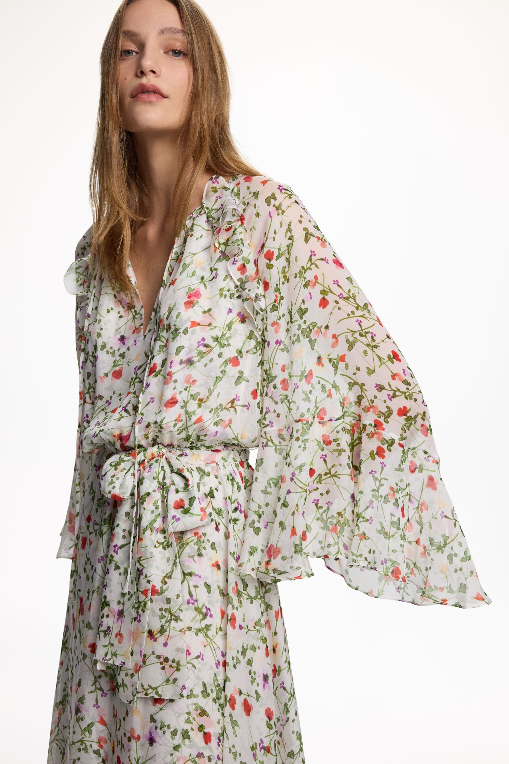 Secret Garden Print Silk Chiffon Dress ivory/multicolor - CH Carolina  Herrera United States