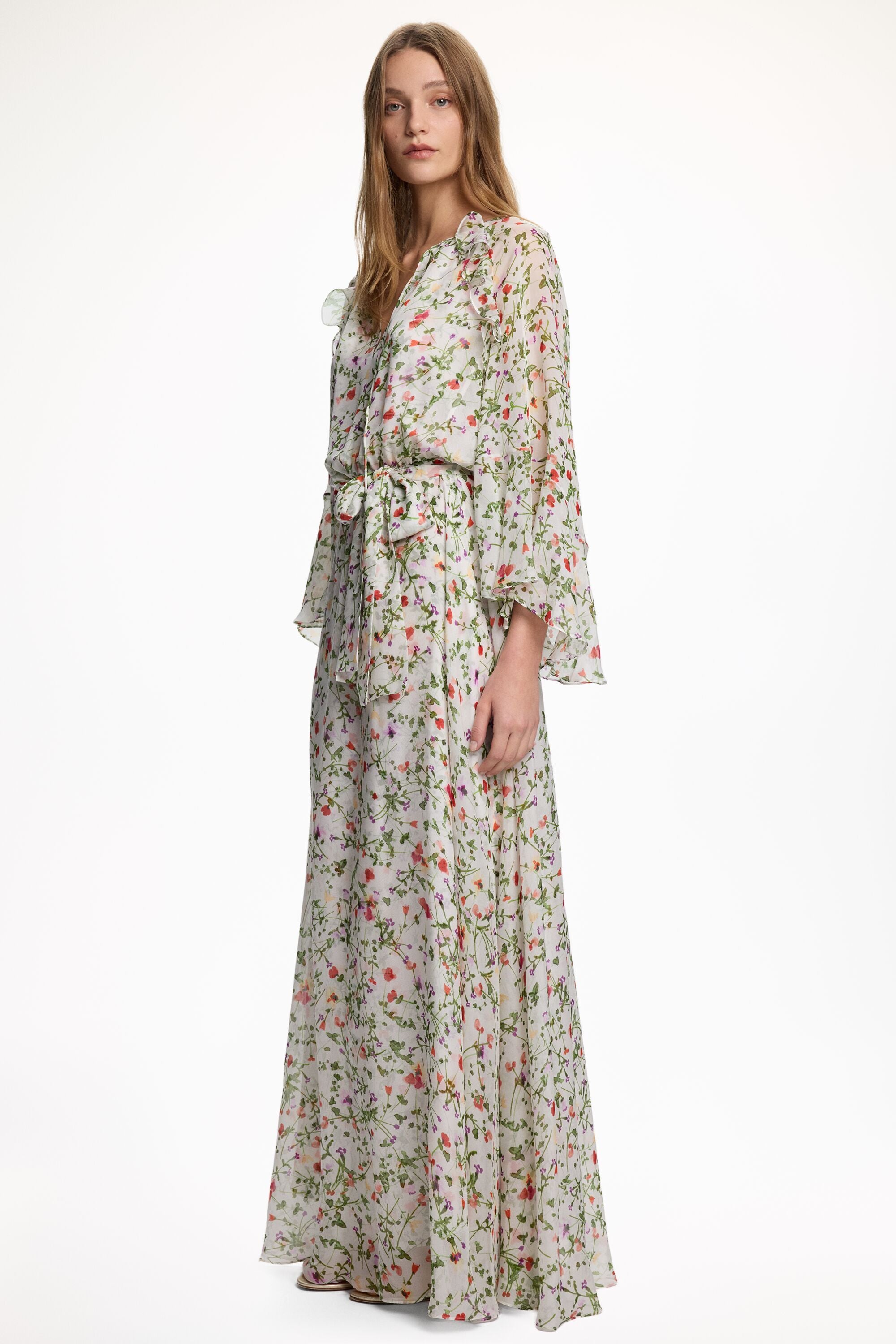 Secret Garden Print Silk Chiffon Dress ivory/multicolor