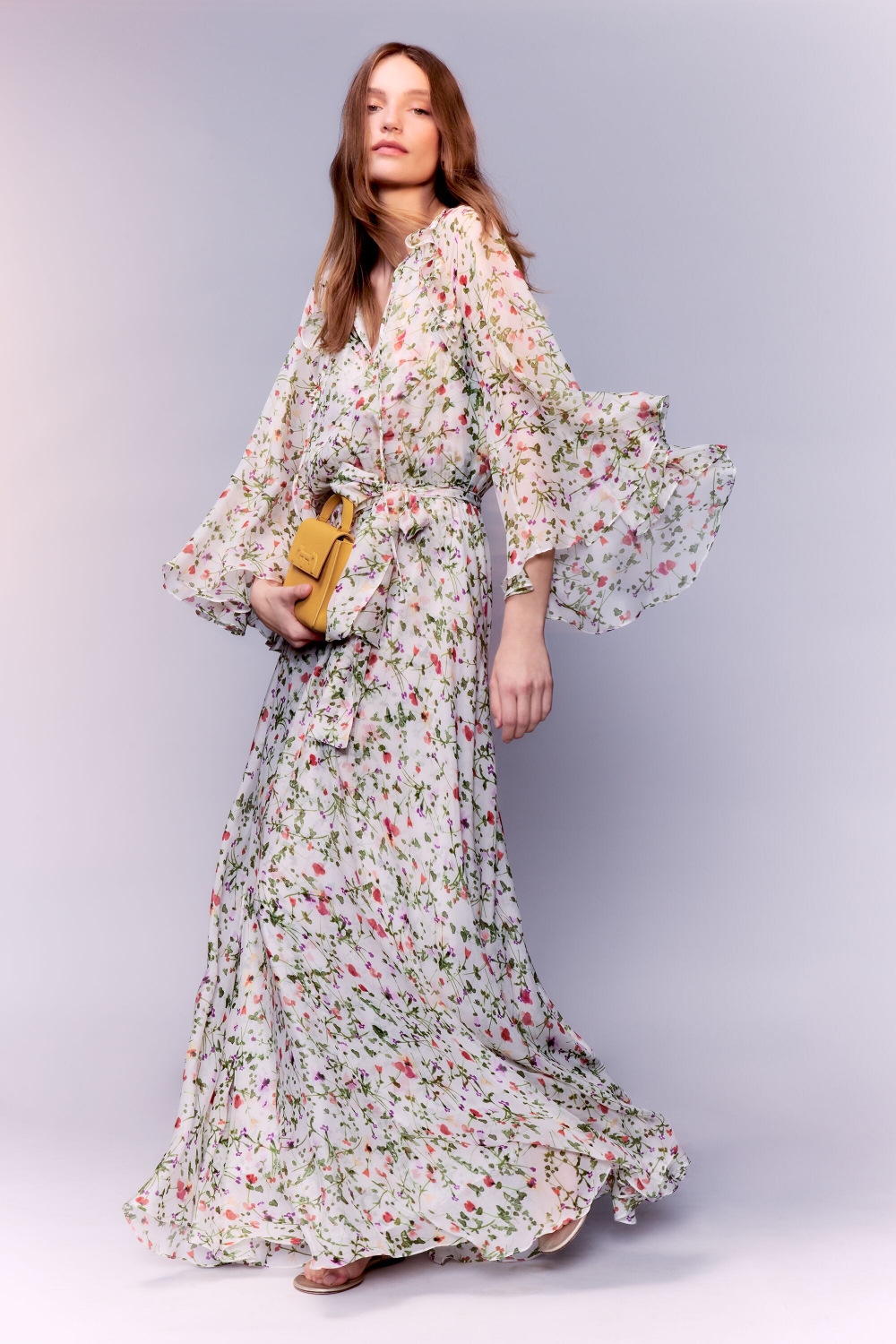 SECRET GARDEN PRINT SILK CHIFFON DRESS