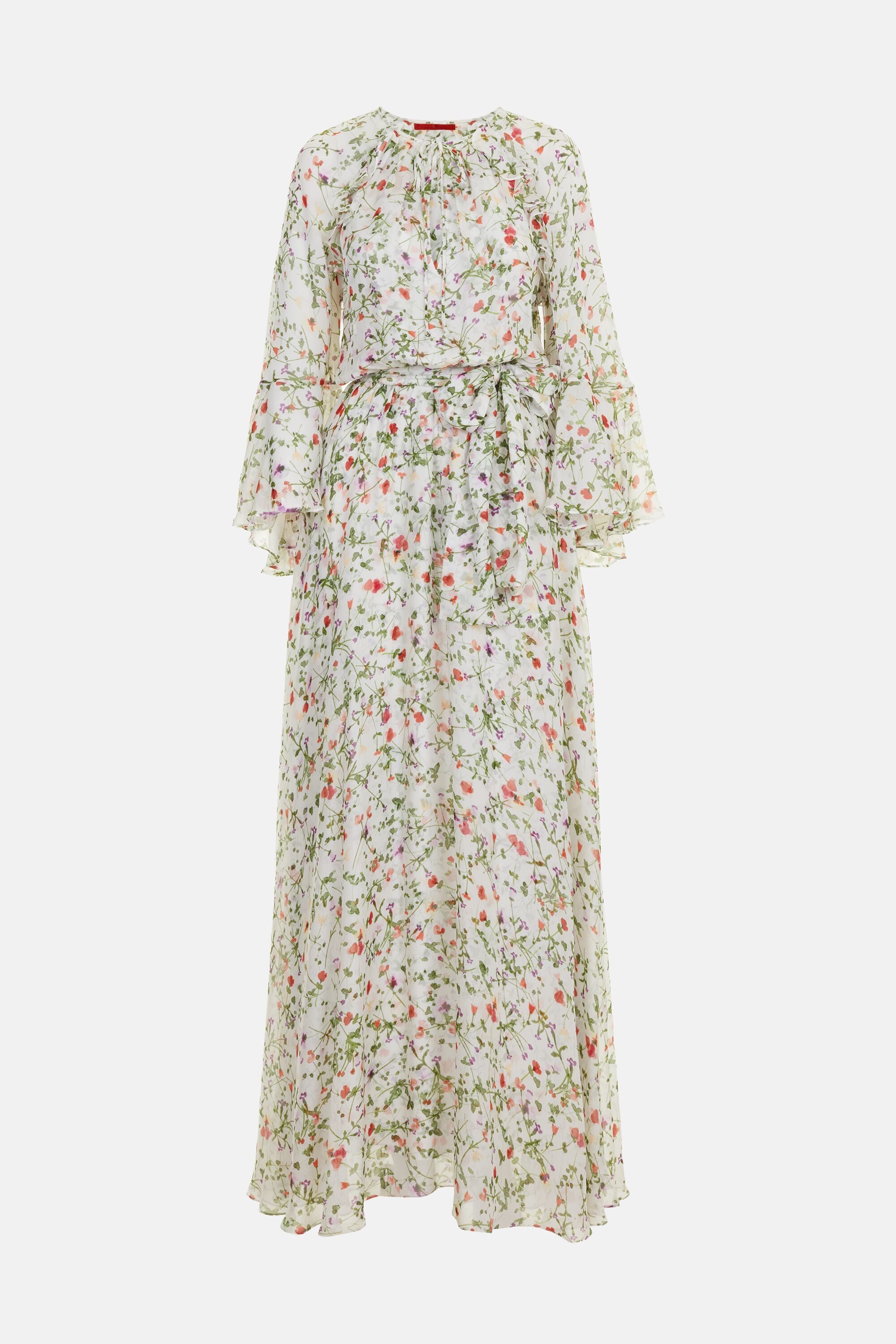 printed silk chiffon dress Secret Garden Print Silk Chiffon Dress ivory/multicolor