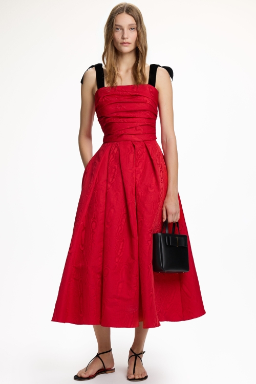 STRAPPY MOIRÉ MIDI DRESS