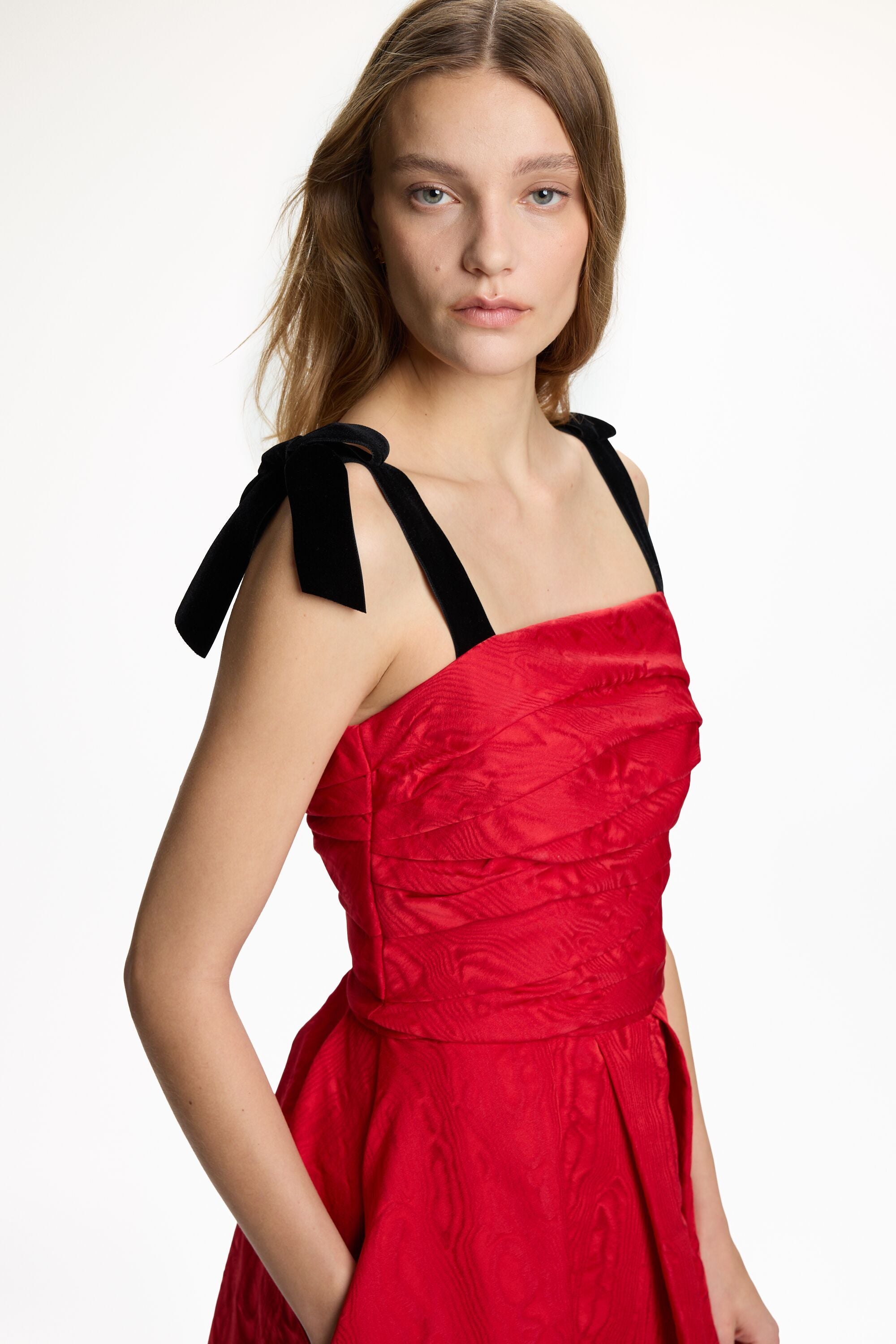 Strappy Moiré Midi Dress red - CH Carolina Herrera United States