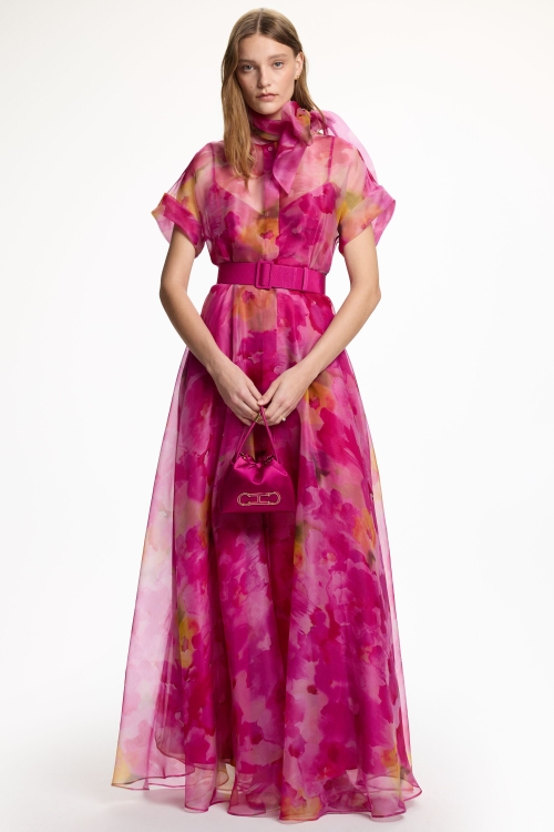 PRINT SILK ORGANZA LONG DRESS