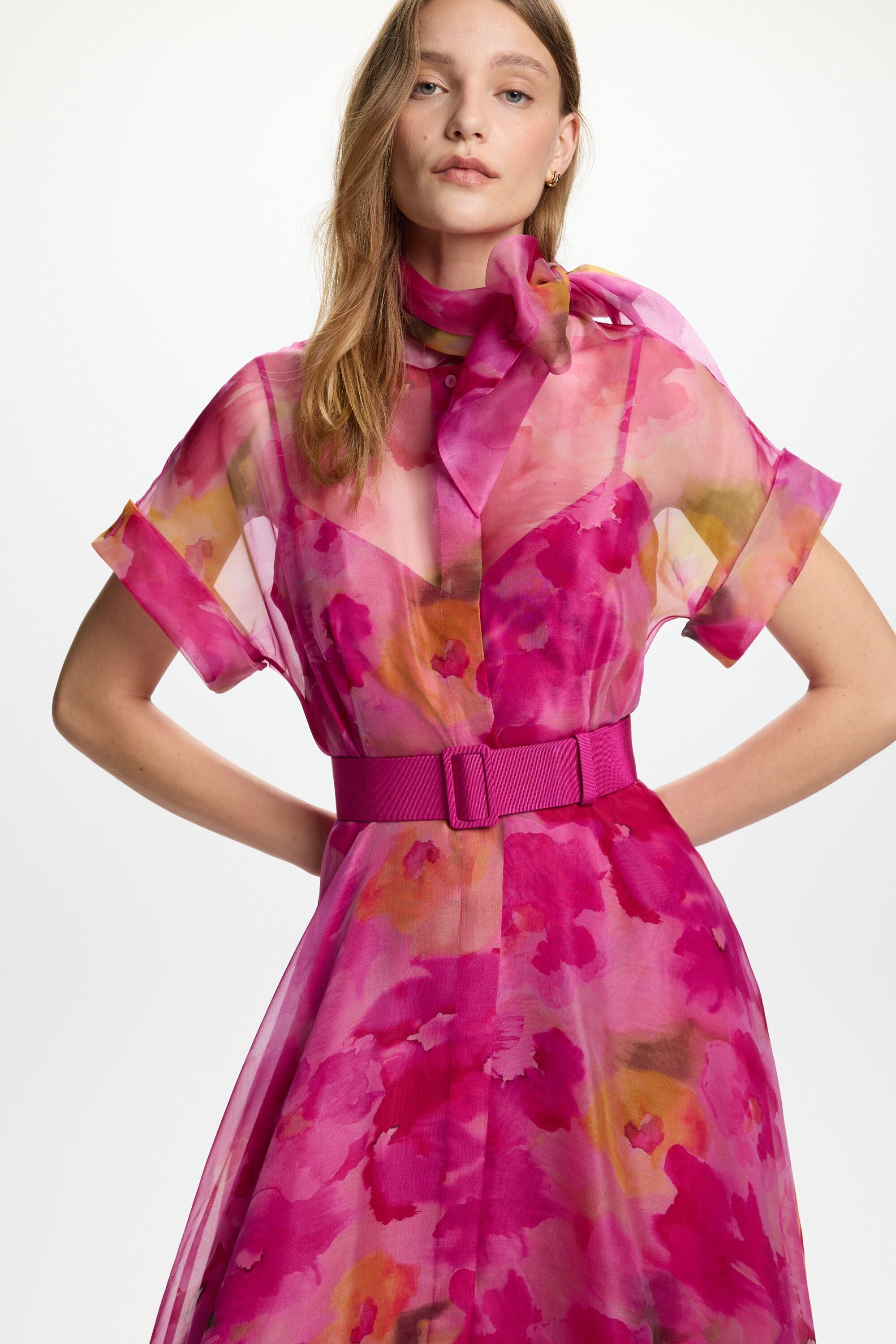 strapless open back dress Puff Sleeve Floral Organza Dress L main image 0