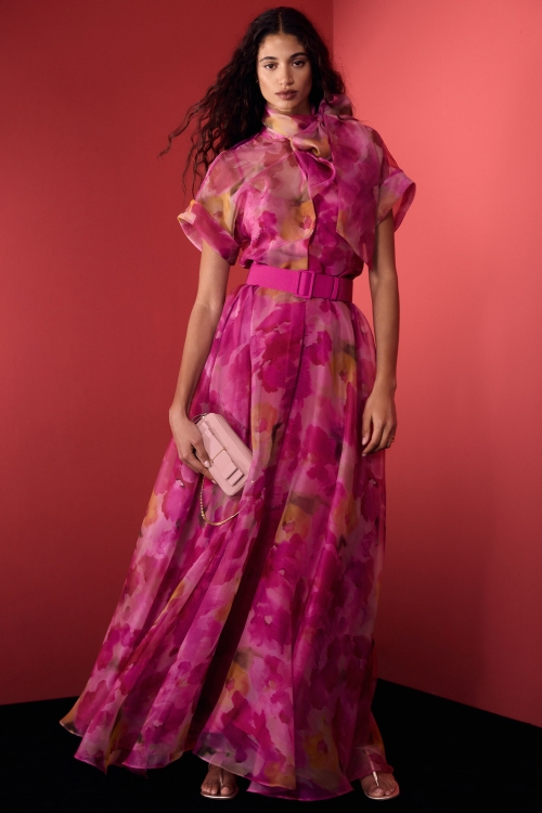 PRINT SILK ORGANZA LONG DRESS