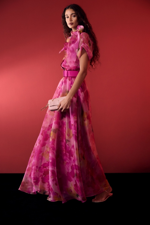 PRINT SILK ORGANZA LONG DRESS