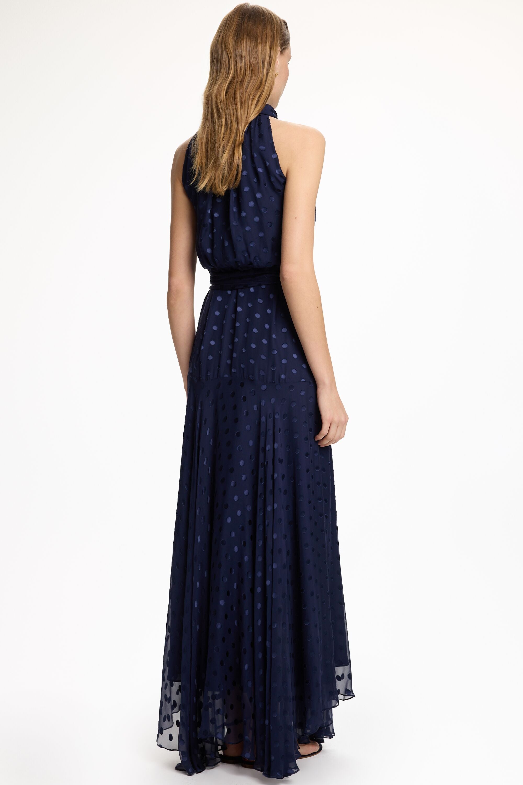 Fil Coup Midi Halter Dress with Polka Dots navy - CH Carolina Herrera  France