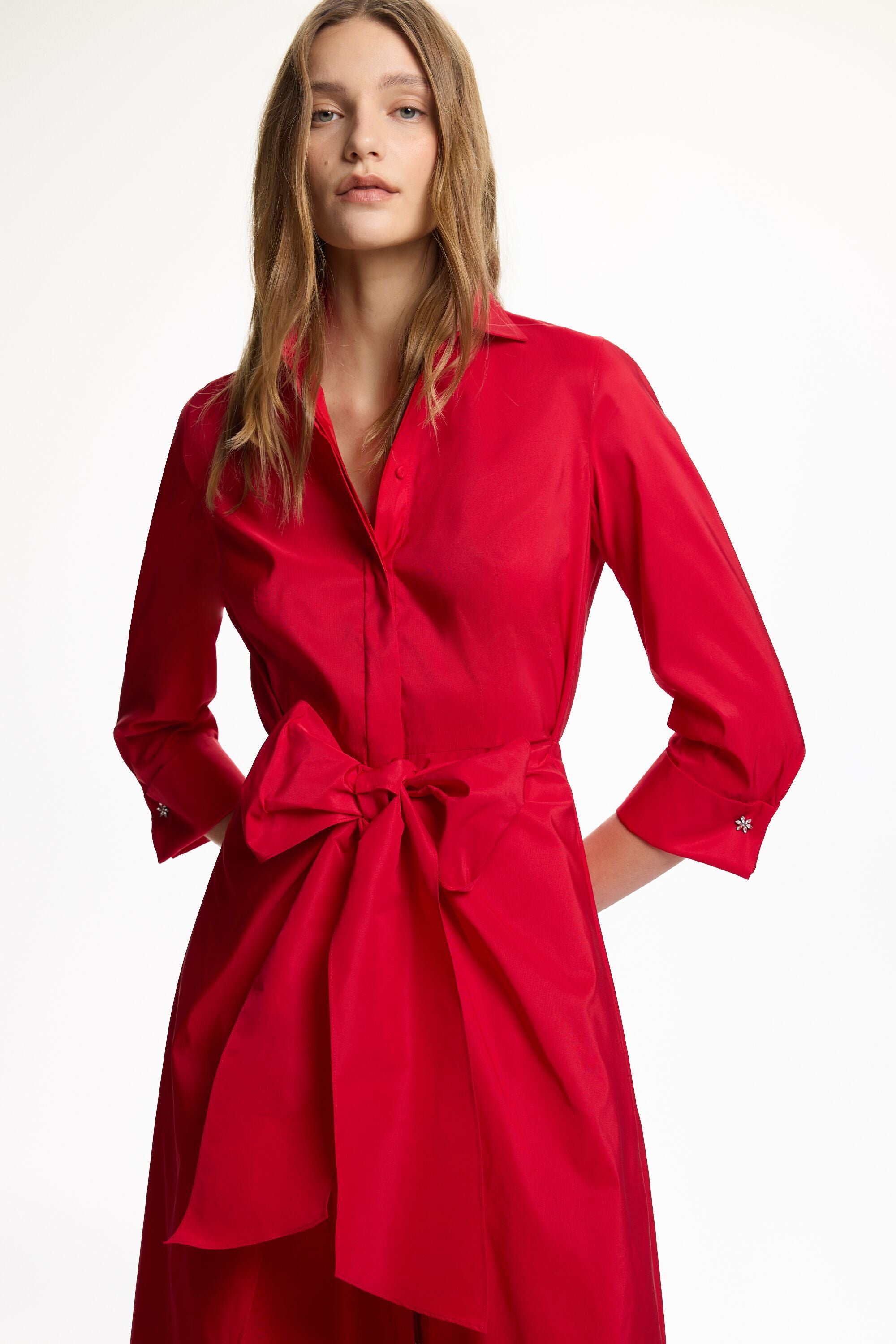 chinese dress ladies Long Sleeve T-Shirt Dress in Red