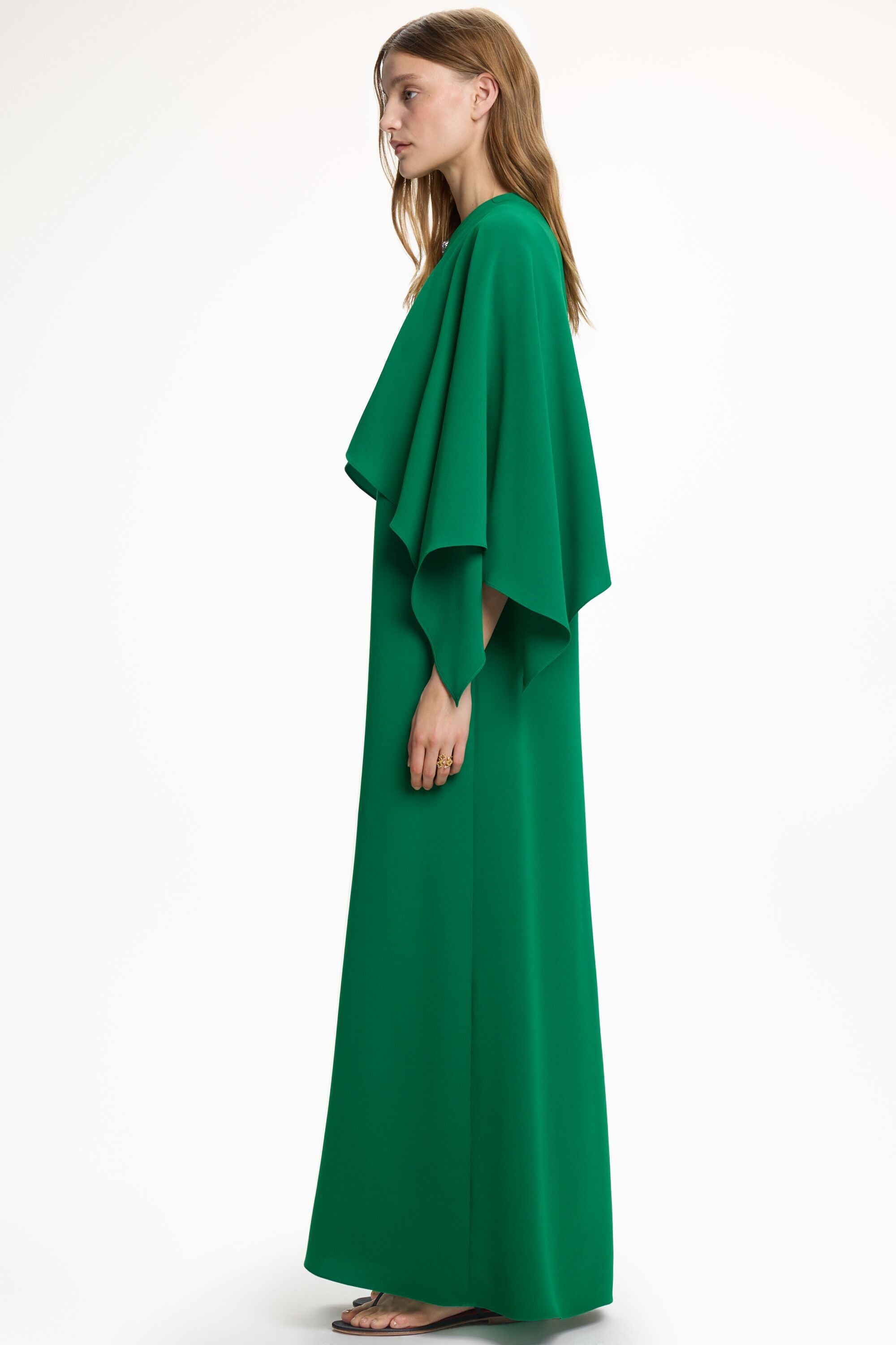 green dress print Green Crepe Sleeveless Midi Dress With Flower Beading