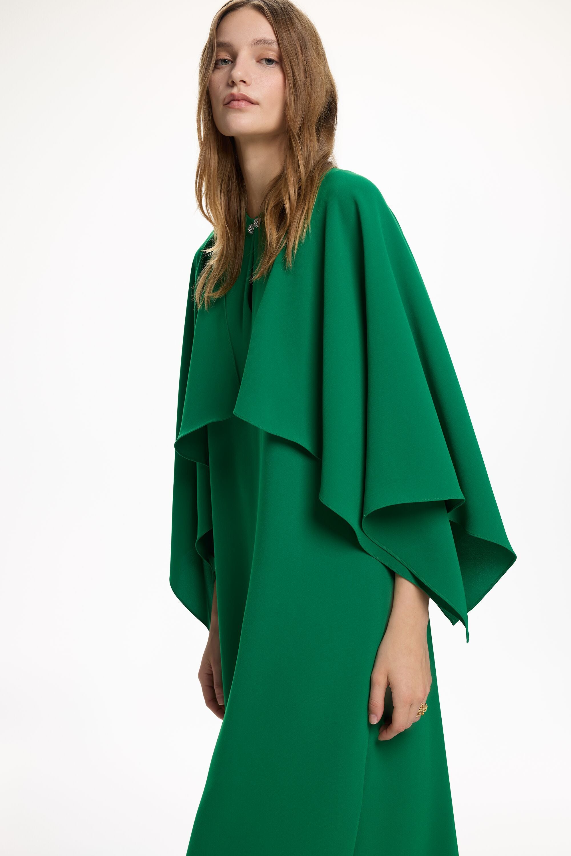 Crep Long Dress with Cape green - CH Carolina Herrera United States