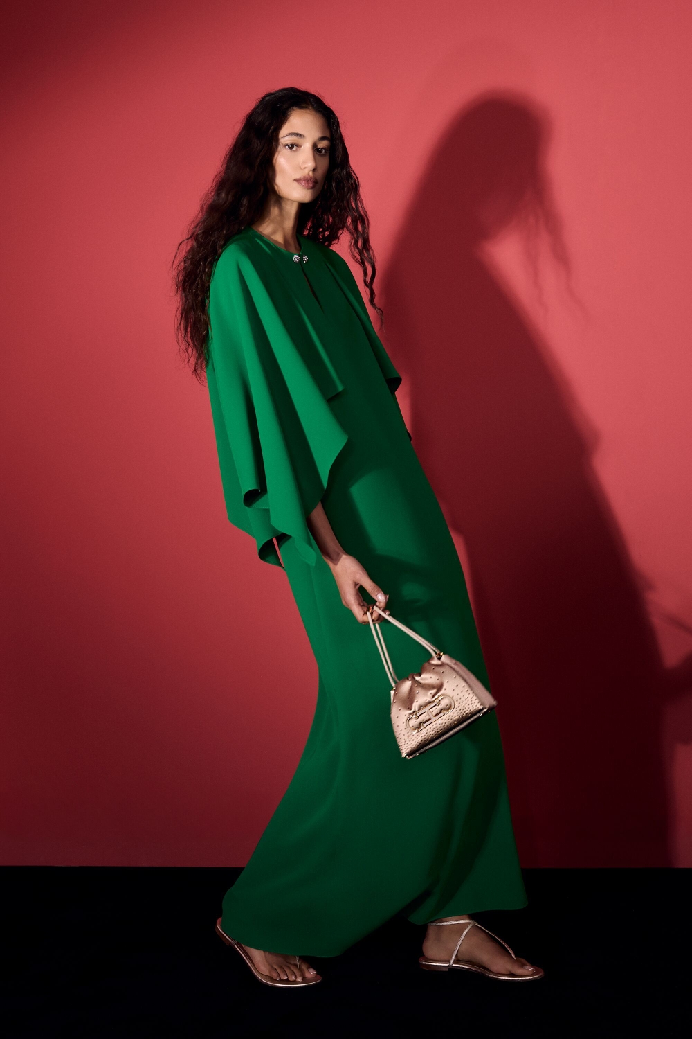 CREPÉ LONG DRESS WITH CAPE