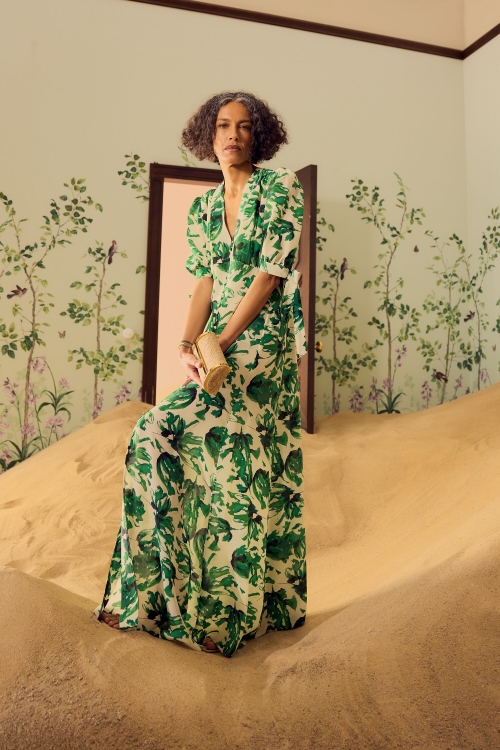 PRINT CREPÉ DE CHINE LONG DRESS