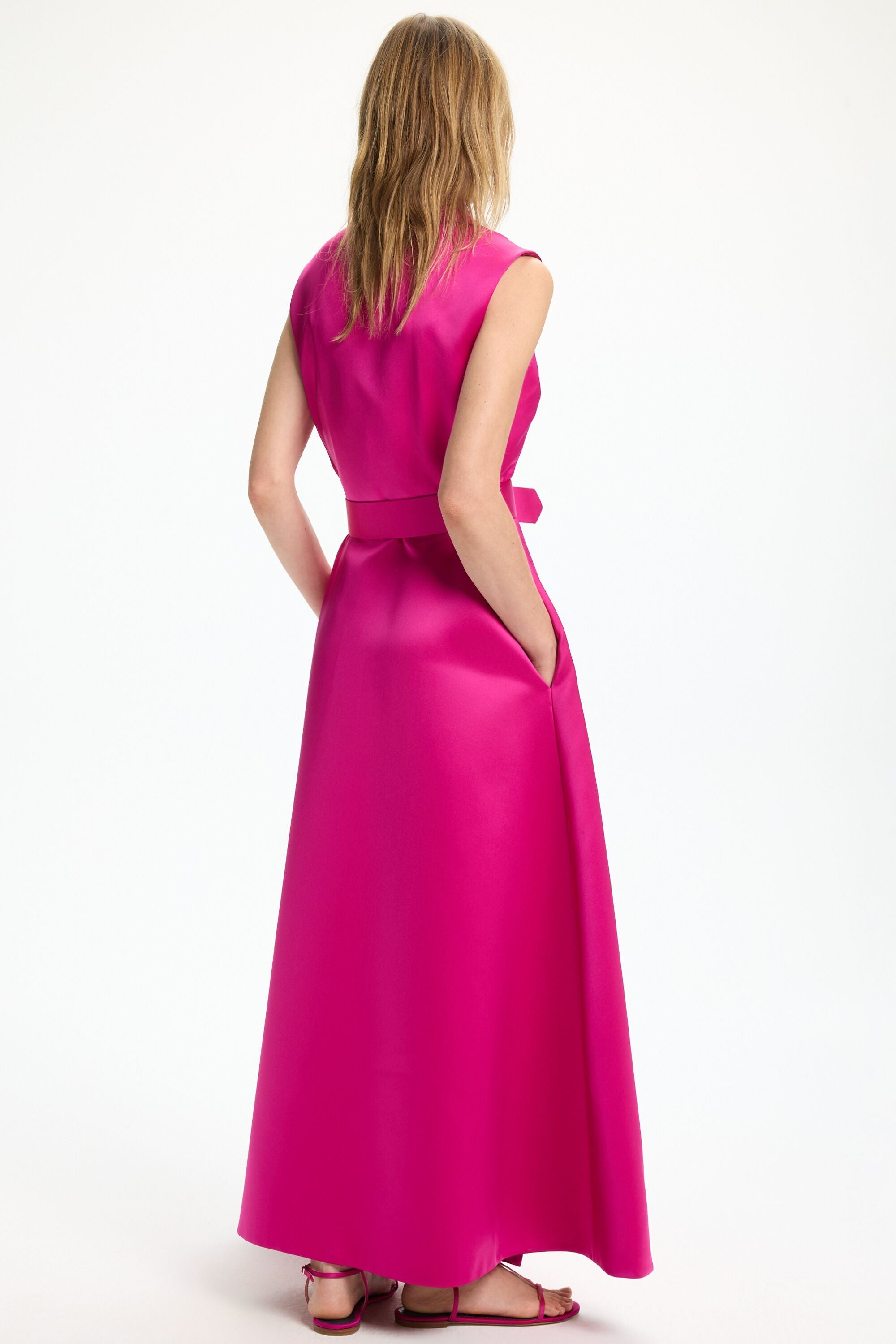 strapless open back dress Pink Ruched Naomi Midi Dress