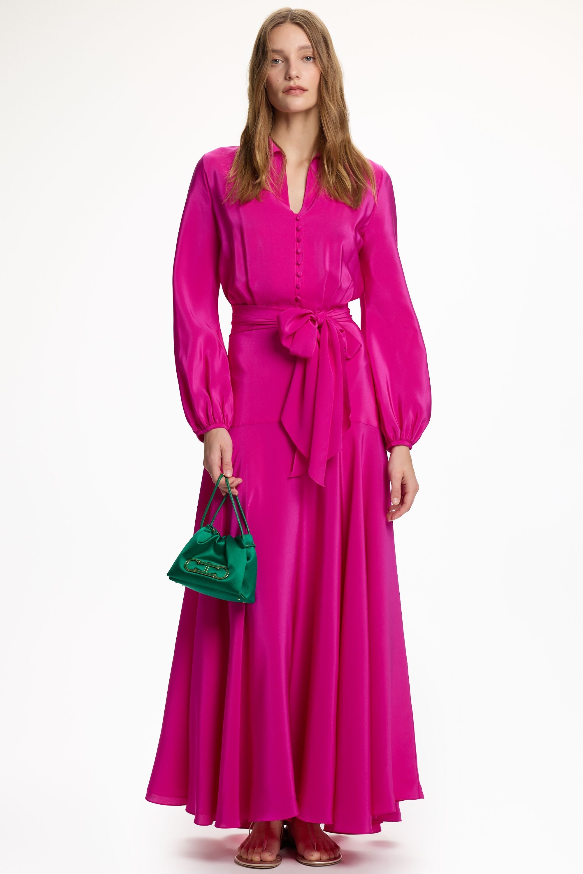 Silk Crepé de Chine Long Dress fuchsia - CH Carolina Herrera