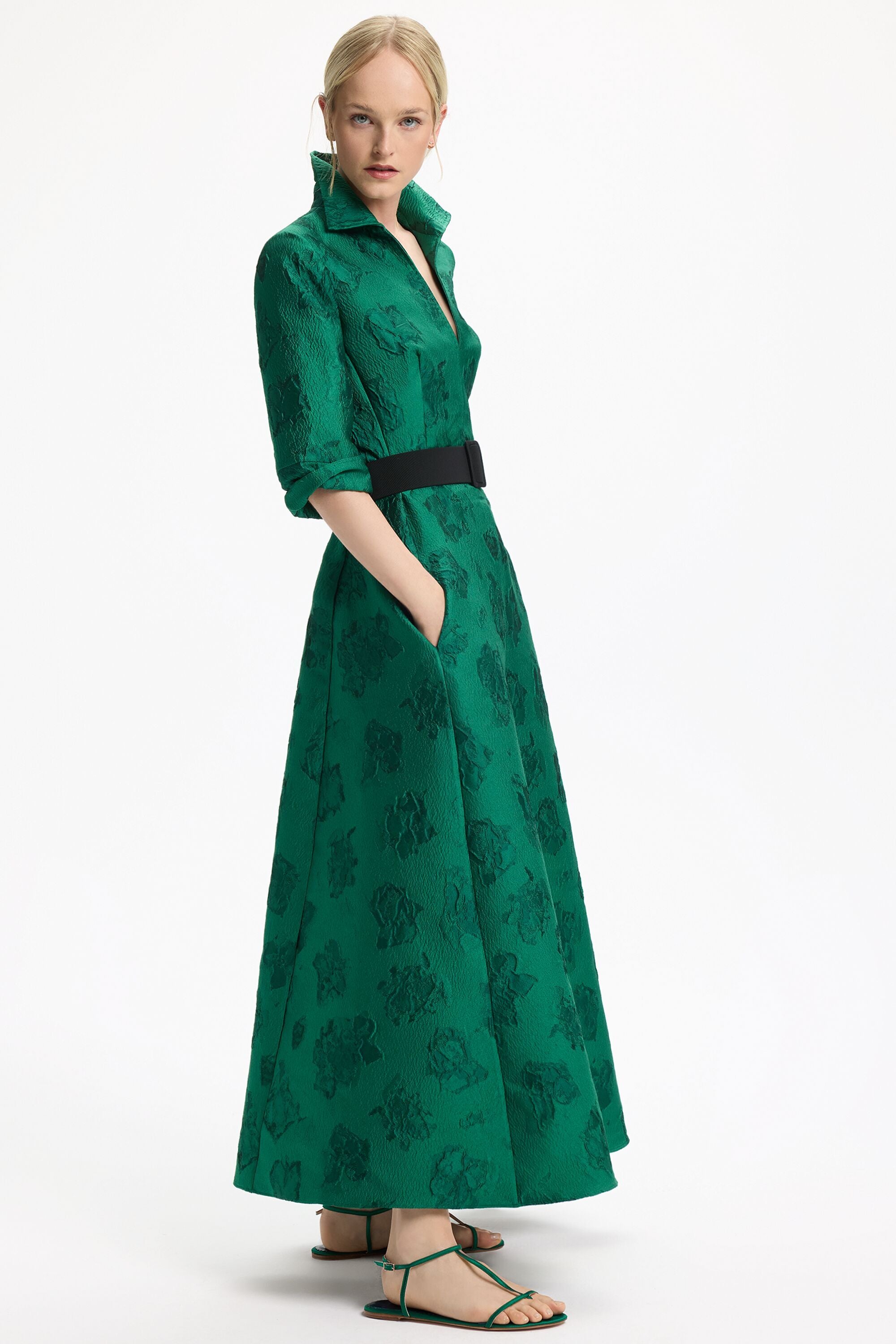 slim fit dress slacks Elizabeth Dress in Leaf Brocade main image 0