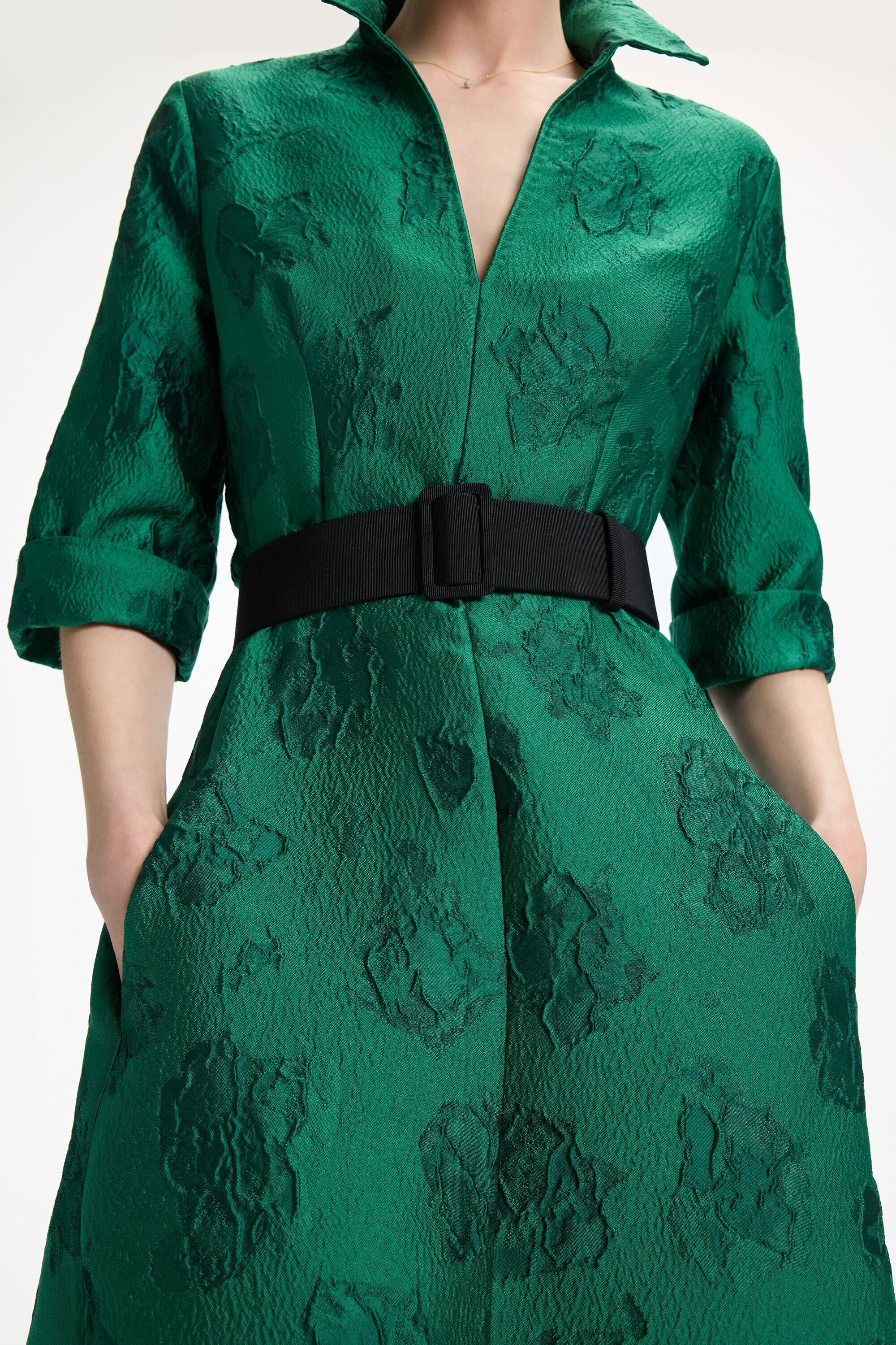 Brocade Shirt Dress with Belt green - CH Carolina Herrera United States Brocade Shirt Dress with Belt green - CH Carolina Herrera United States