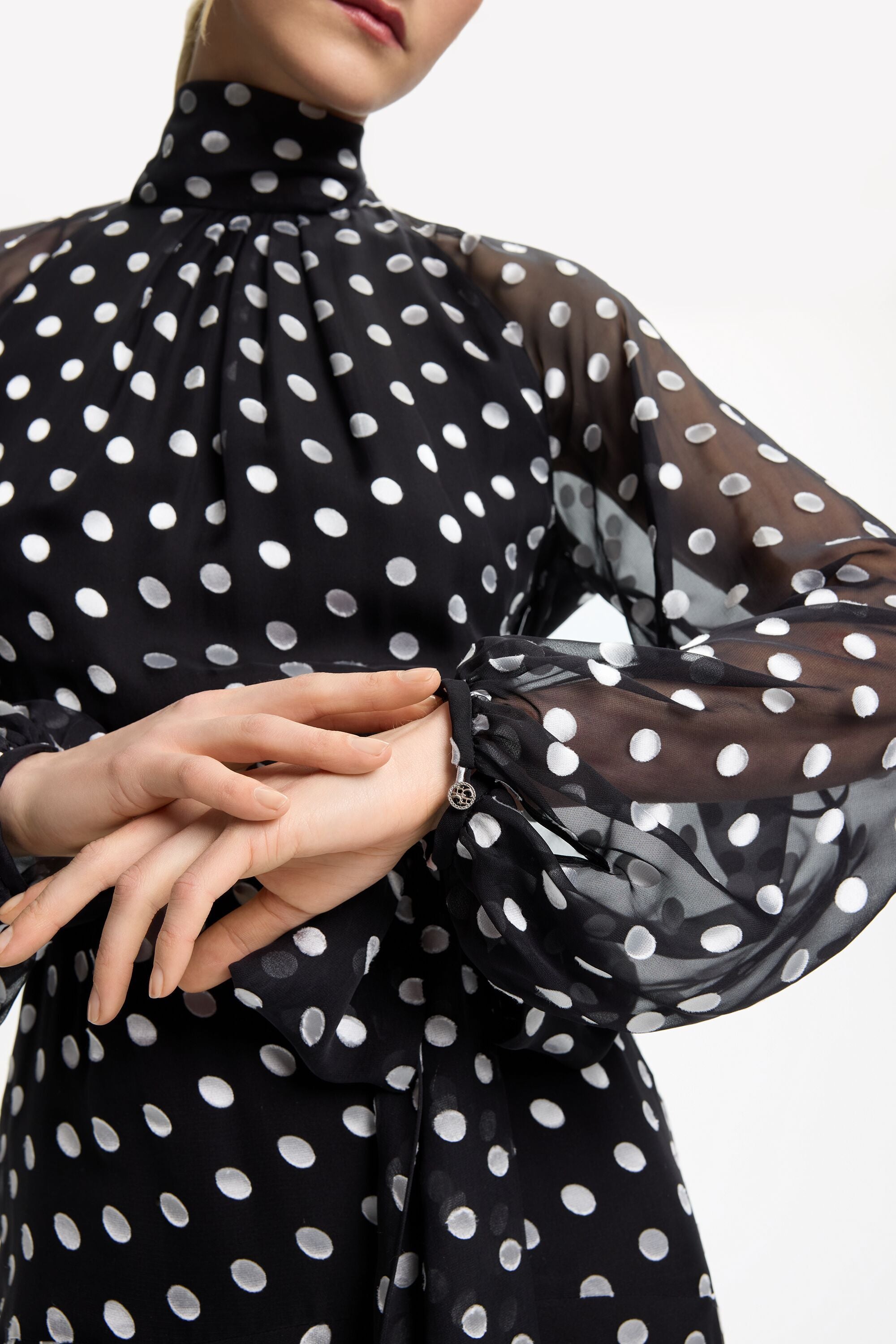 Fil Coup Long Dress with Polka Dots black/ivory - CH Carolina Herrera  United States