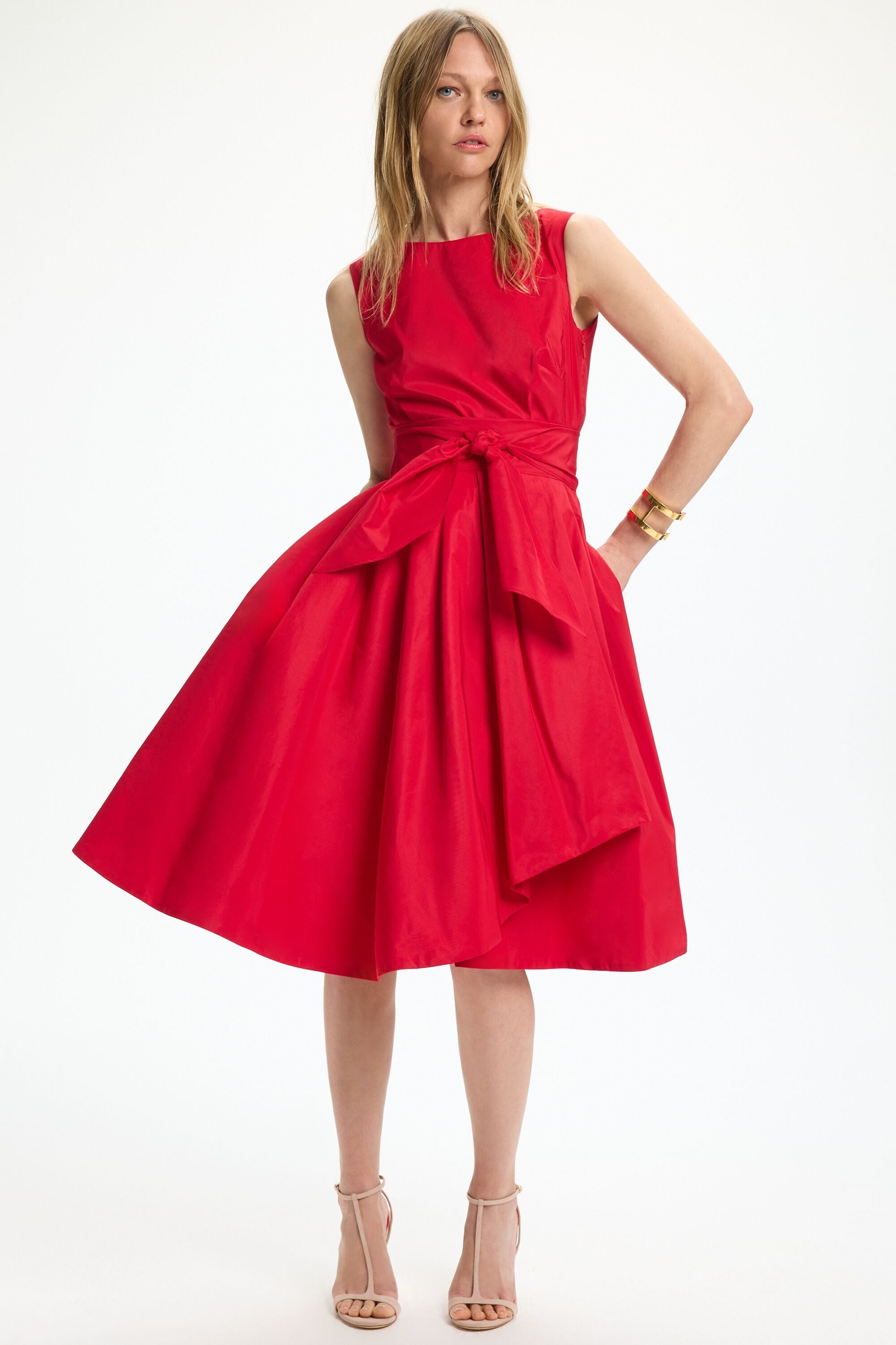 Tie-Detailed Taffeta Dress red - CH Carolina Herrera United States