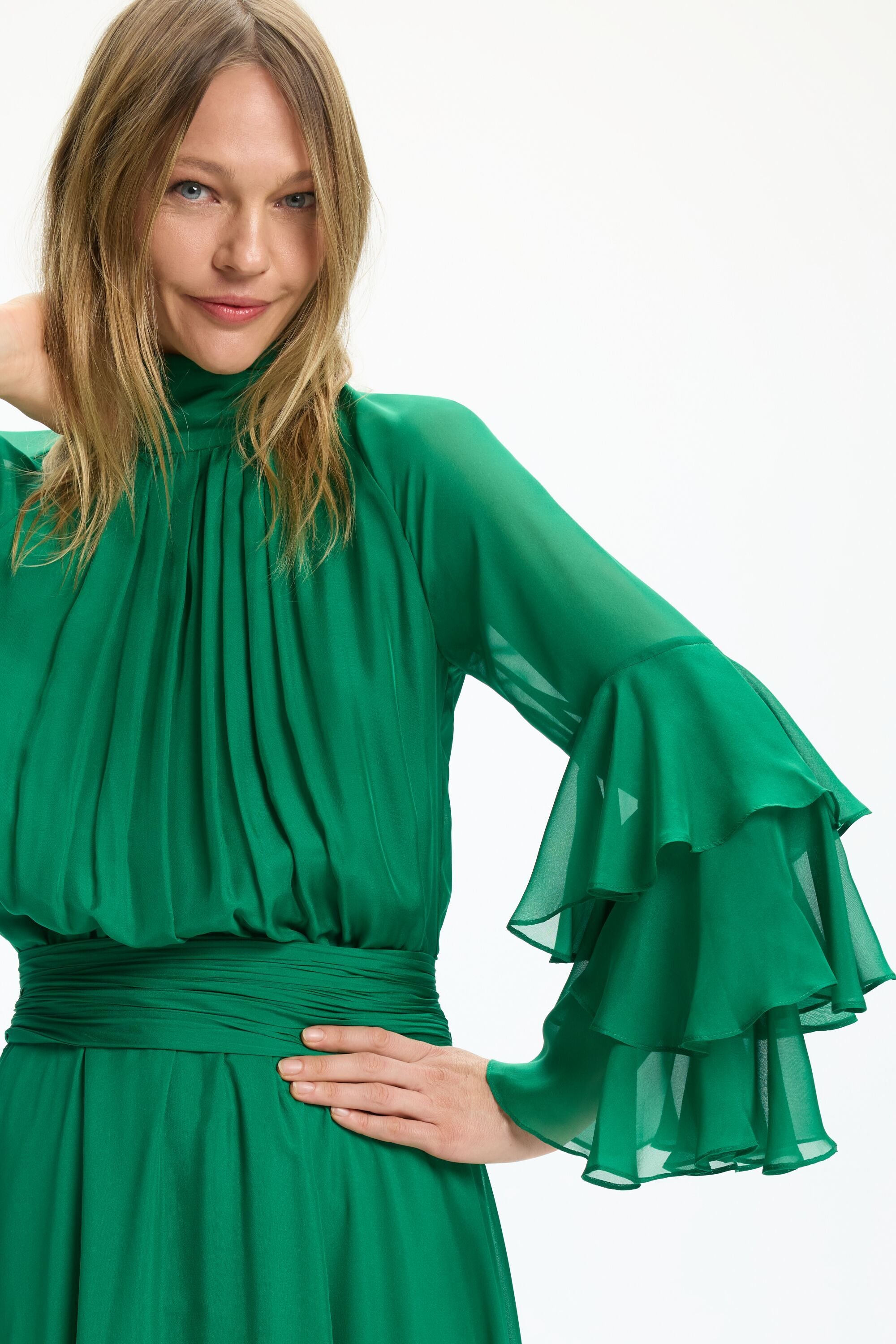 what colour accessories with sage green dress L'AGENCE Akiya Satin Tank Top Dress In Malachite Green main image 1