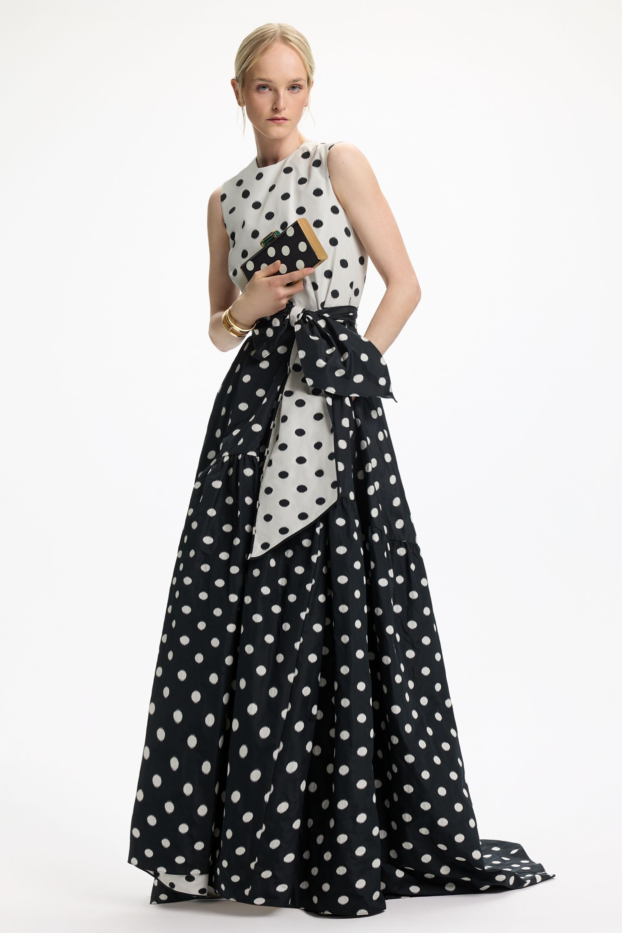 Jacquard Long Dress with Polka Dots
