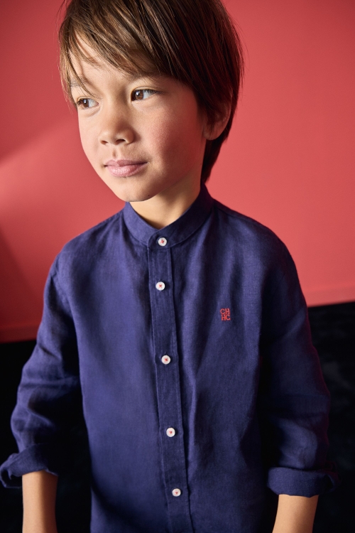 LINEN SHIRT WITH MANDARIN COLLAR